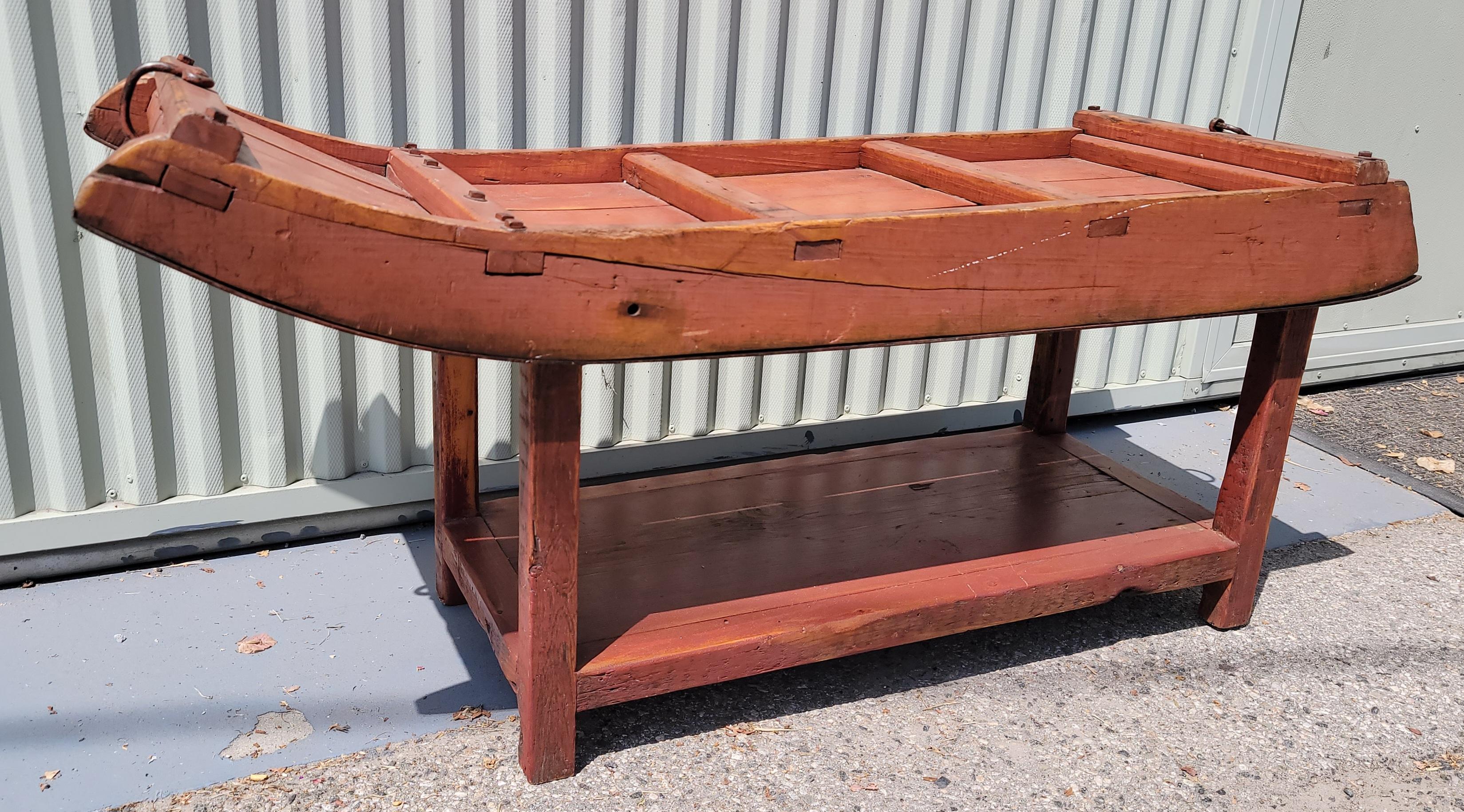 Adirondack 19Thc Folky Sled Table in Original Red Paint For Sale