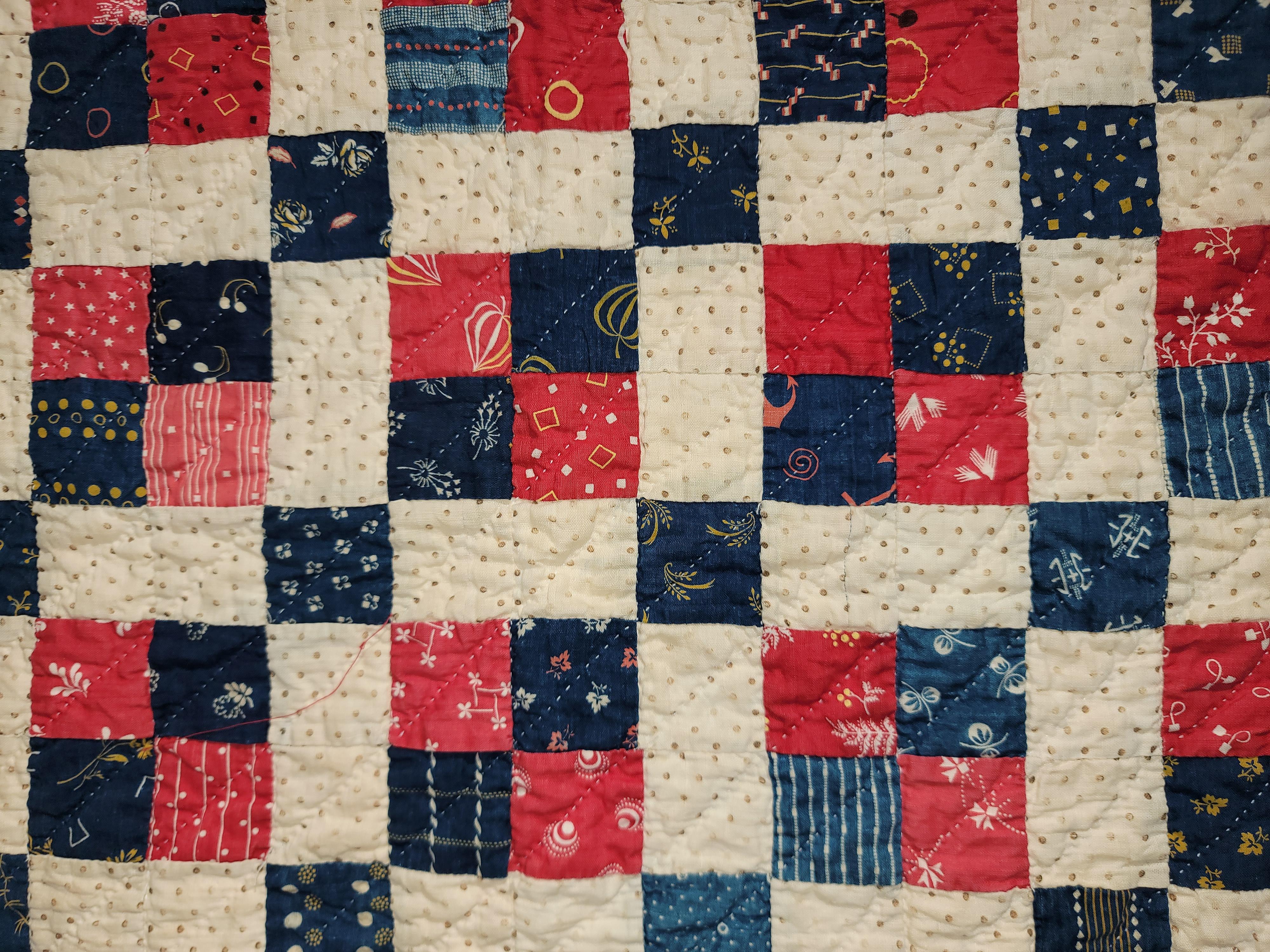 American 19th Century Four Patch Patriotic Crib Quilt For Sale