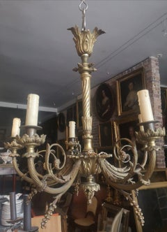 19thc French Antique Bronze Louis XVI Rococo style Chandelier