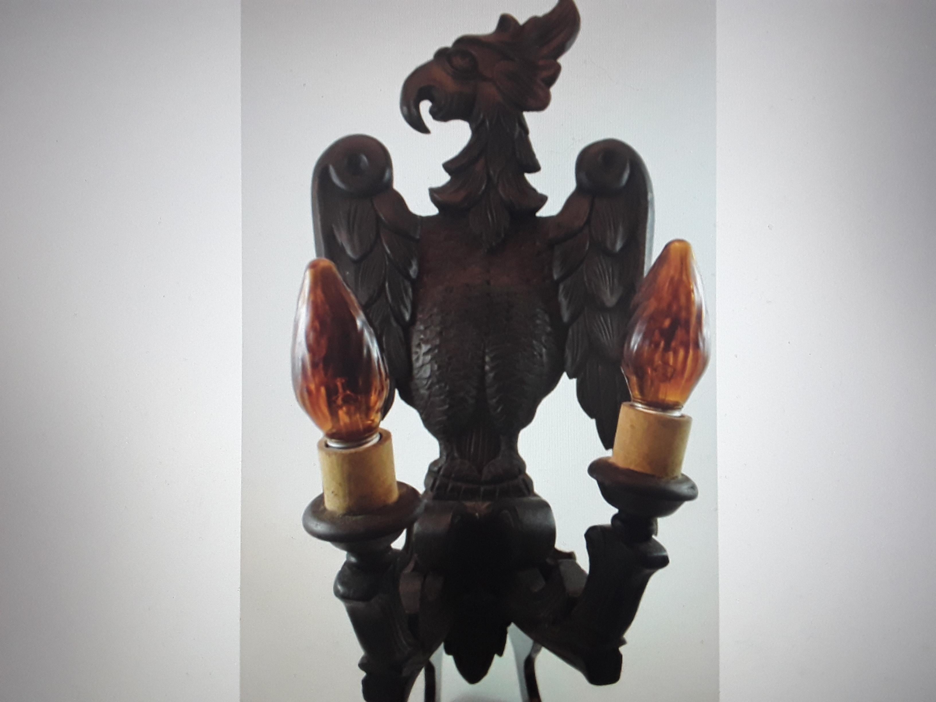 19thc French Antique Carved Wood Black Forest King and Queen Wall Sconces For Sale 5