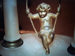 19thc French Antique Gilt Bronze Cherub Swinging Clock
