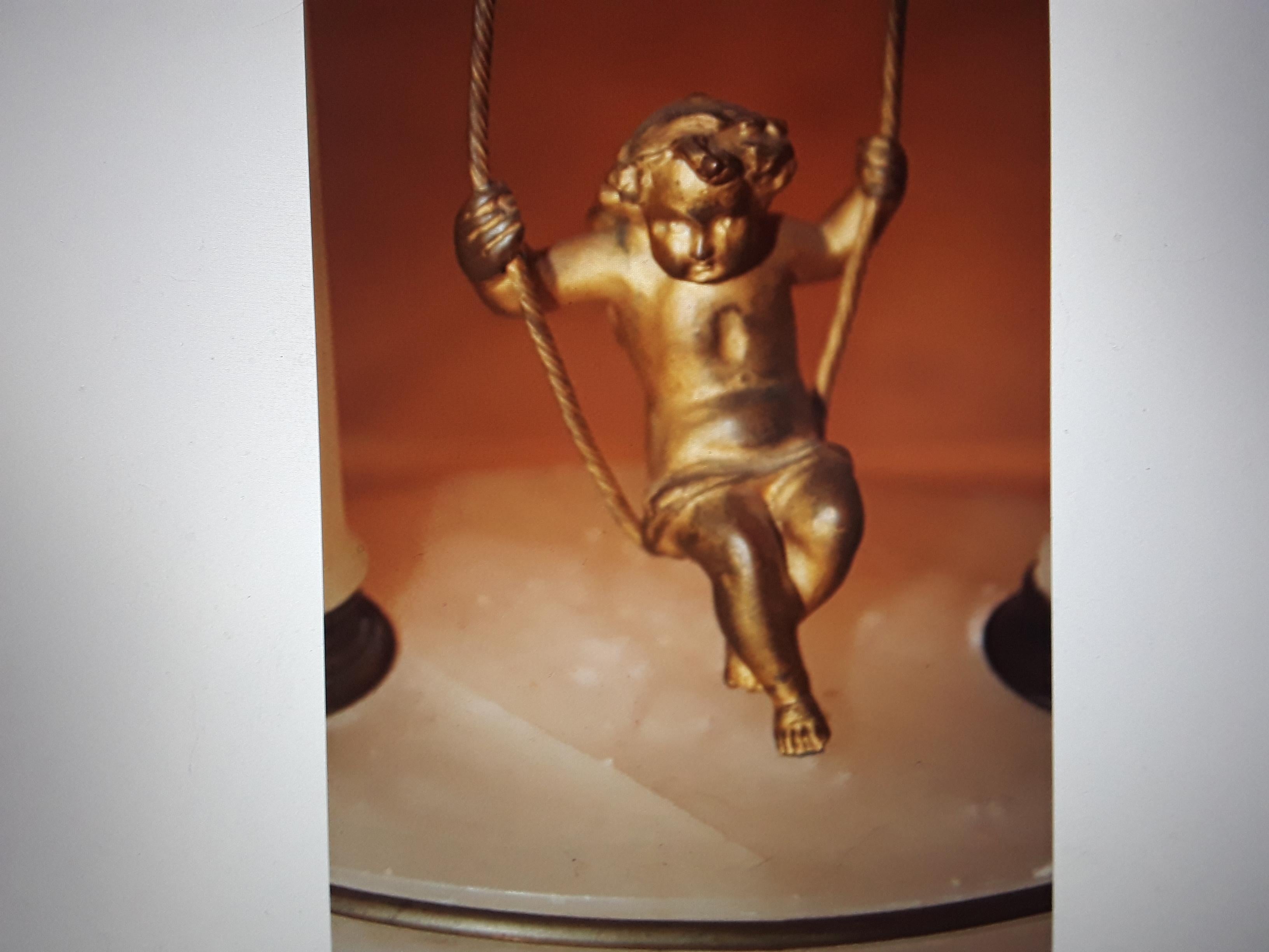 19thc French Antique Gilt Bronze Cherub Swinging Clock In Good Condition For Sale In Opa Locka, FL