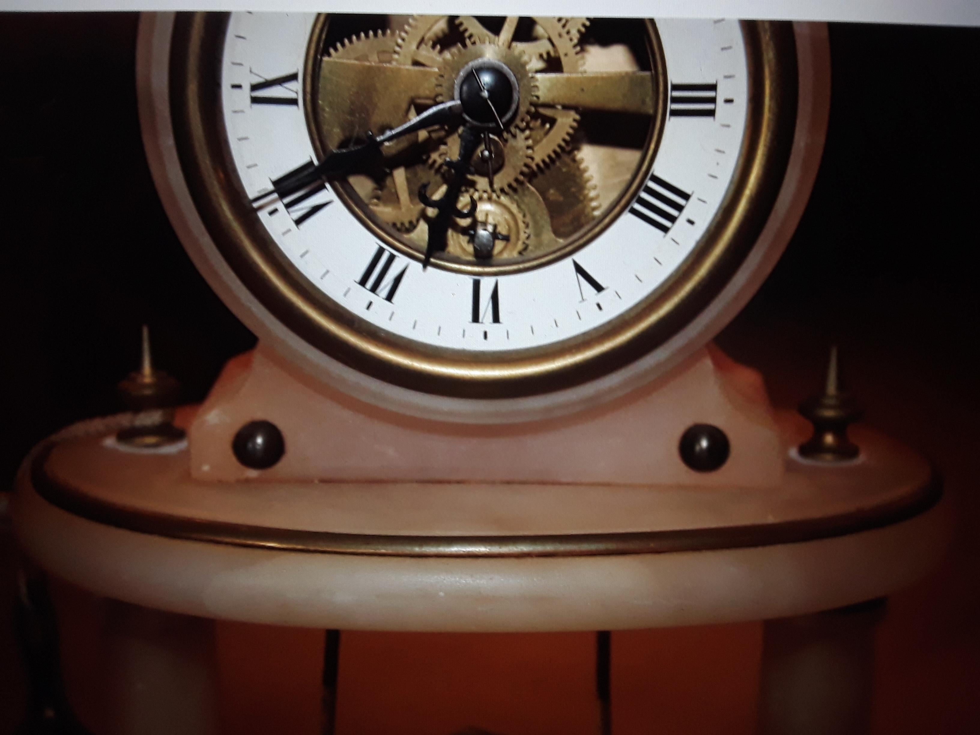 Onyx 19thc French Antique Gilt Bronze Cherub Swinging Clock For Sale