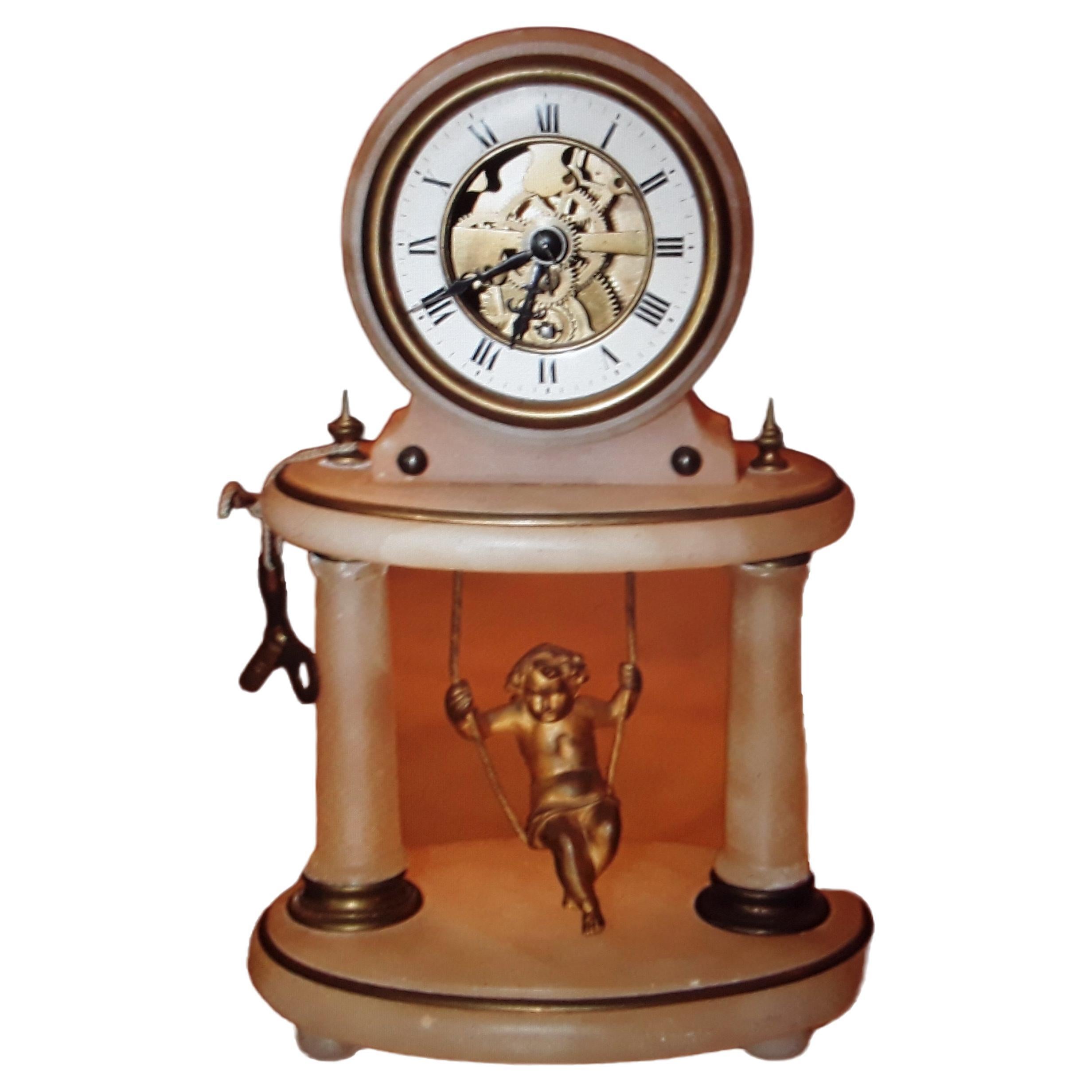 19thc French Antique Gilt Bronze Cherub Swinging Clock For Sale