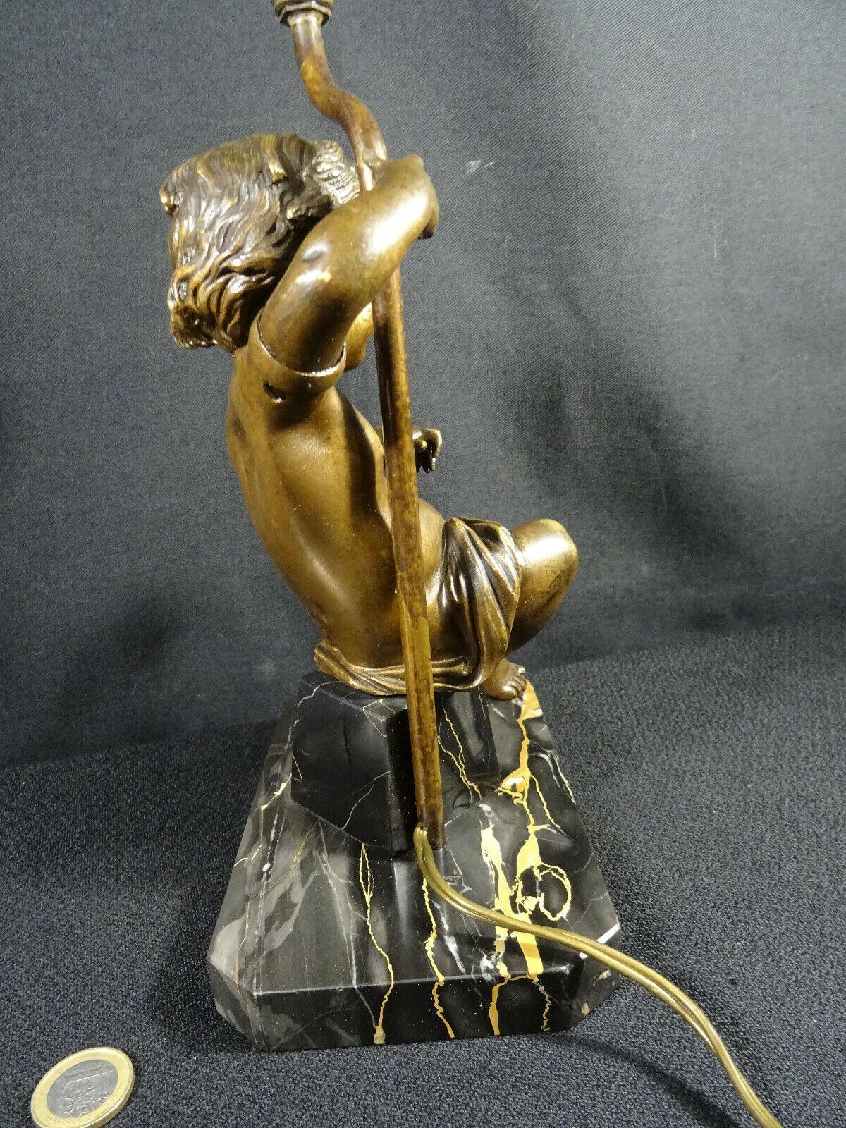 19thc French Antique Louis XV style Bronze Cherub Figural Table Lamp on Marble For Sale 5