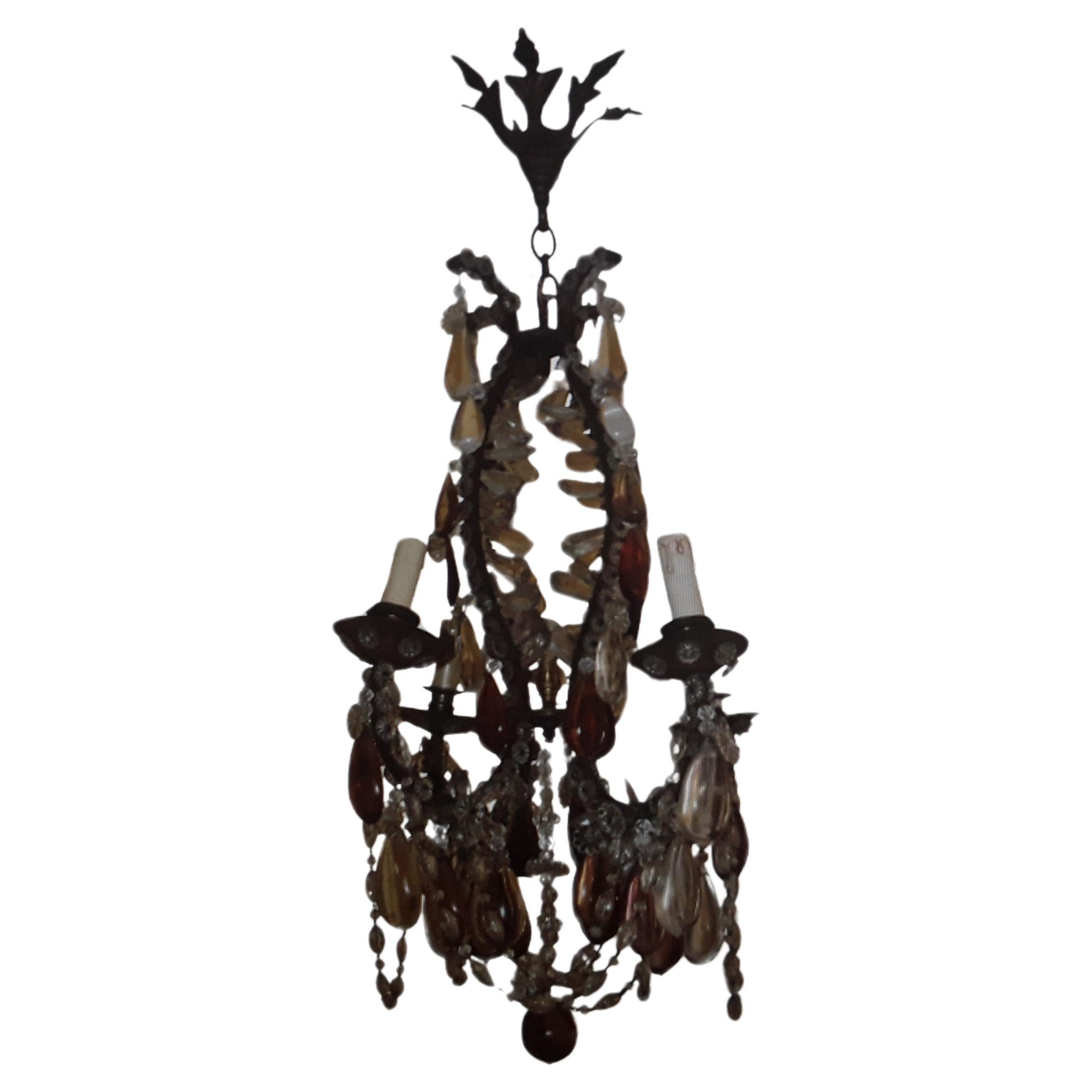 19thc French Antique Louis XV style Rococo Bronze Multi Color Crystal Chandelier For Sale 7