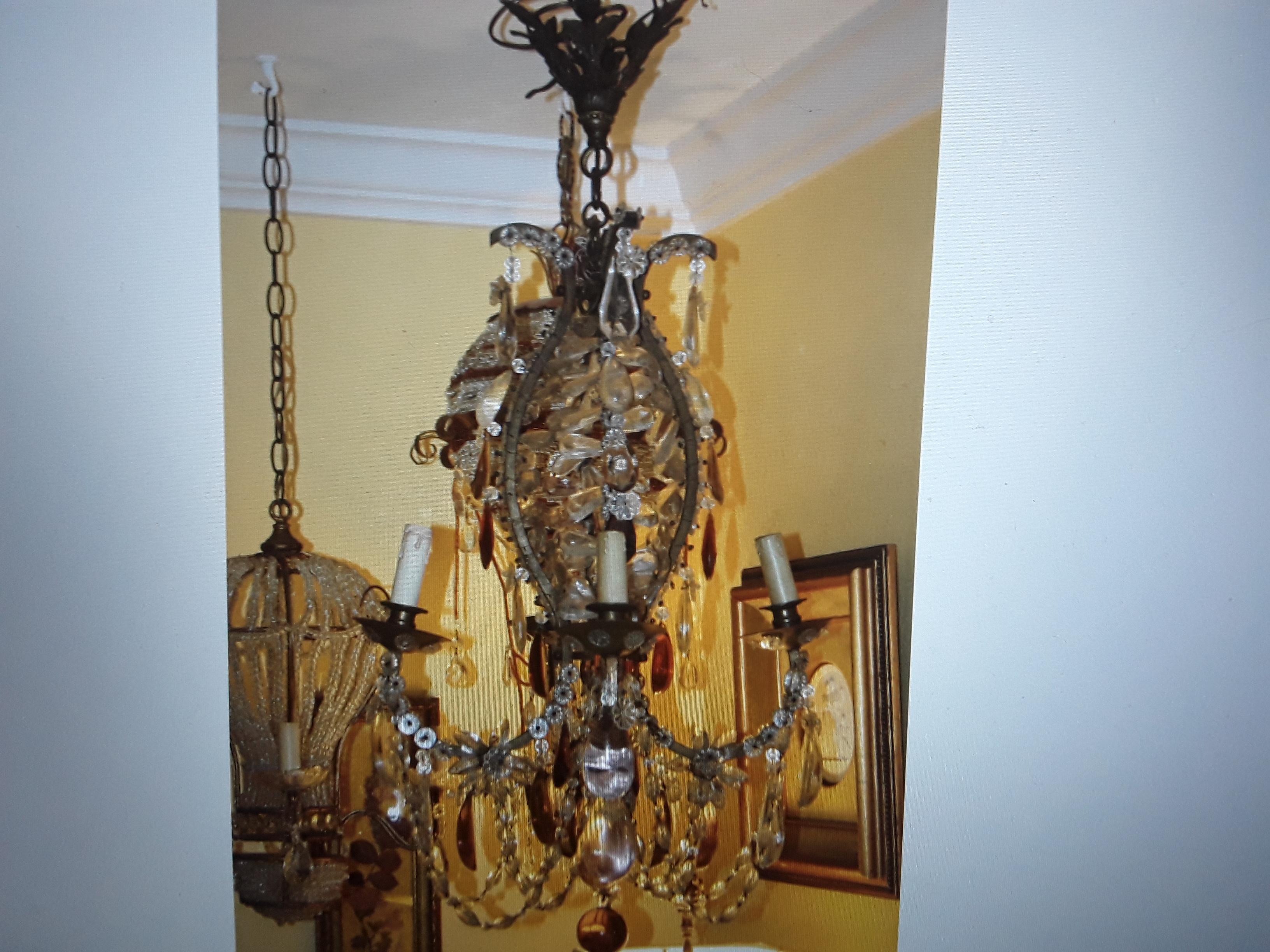 19thc French Antique Louis XV style Rococo Bronze Multi Color Crystal Chandelier For Sale 8
