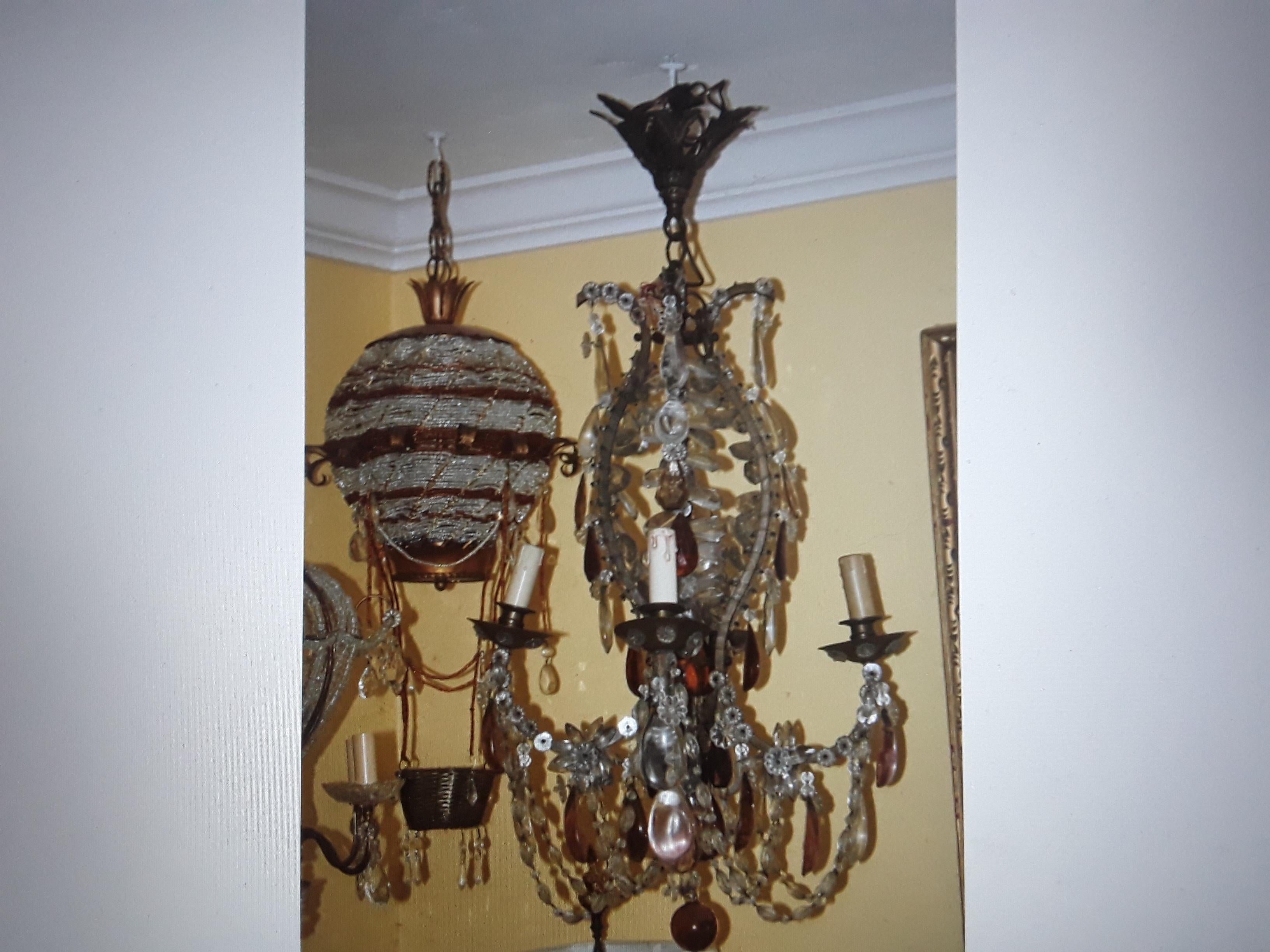 19thc French Antique Louis XV style Rococo Bronze Multi Color Crystal Chandelier In Good Condition For Sale In Opa Locka, FL