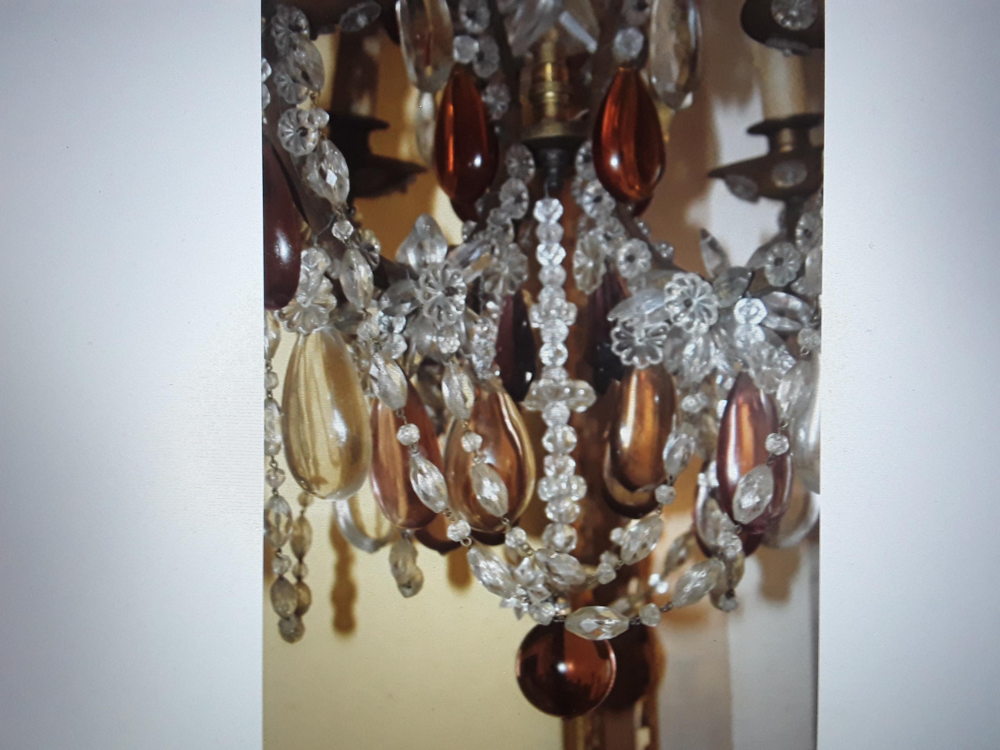Late 19th Century 19thc French Antique Louis XV style Rococo Bronze Multi Color Crystal Chandelier For Sale