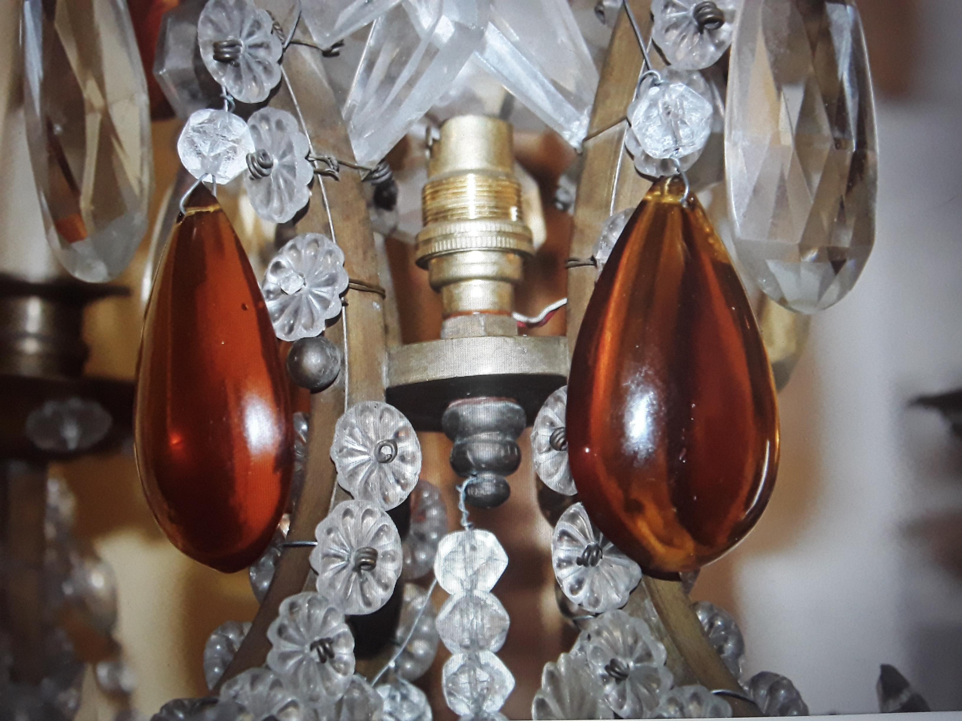 19thc French Antique Louis XV style Rococo Bronze Multi Color Crystal Chandelier For Sale 5