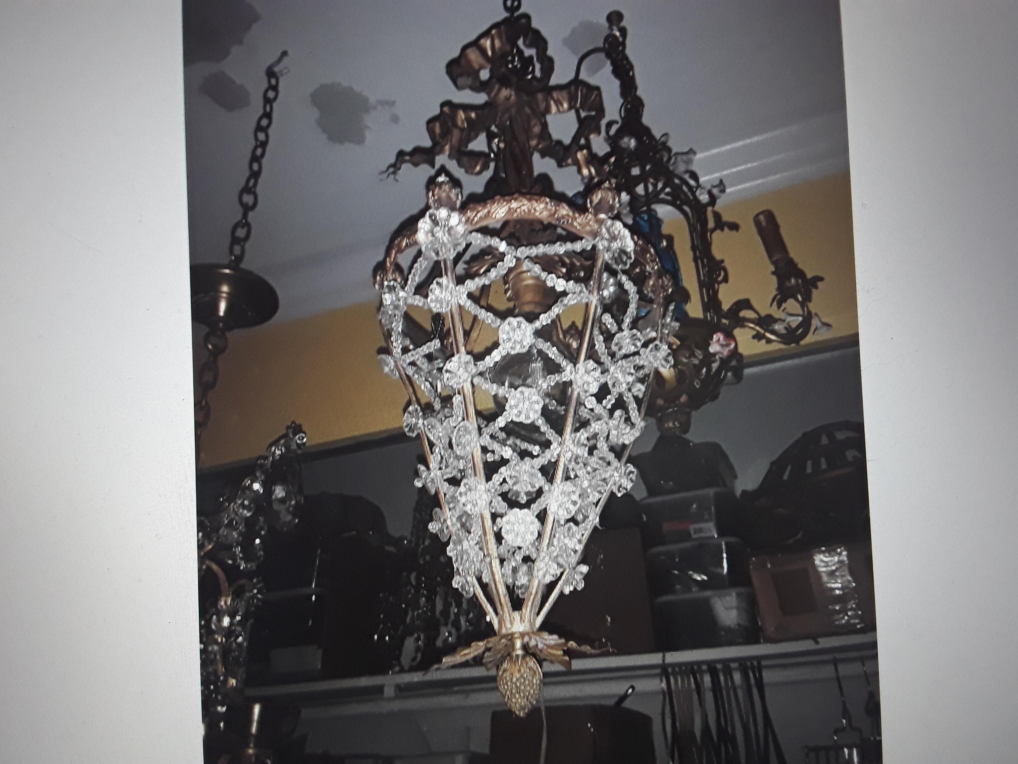 Stunning 19thc French Antique Louis XVI style Crystal Beaded Bronze Framed Lantern Fixture/ Chandelier. This type of fixture is rare as for it to last over 120 years is rare due to the delicate beading work.