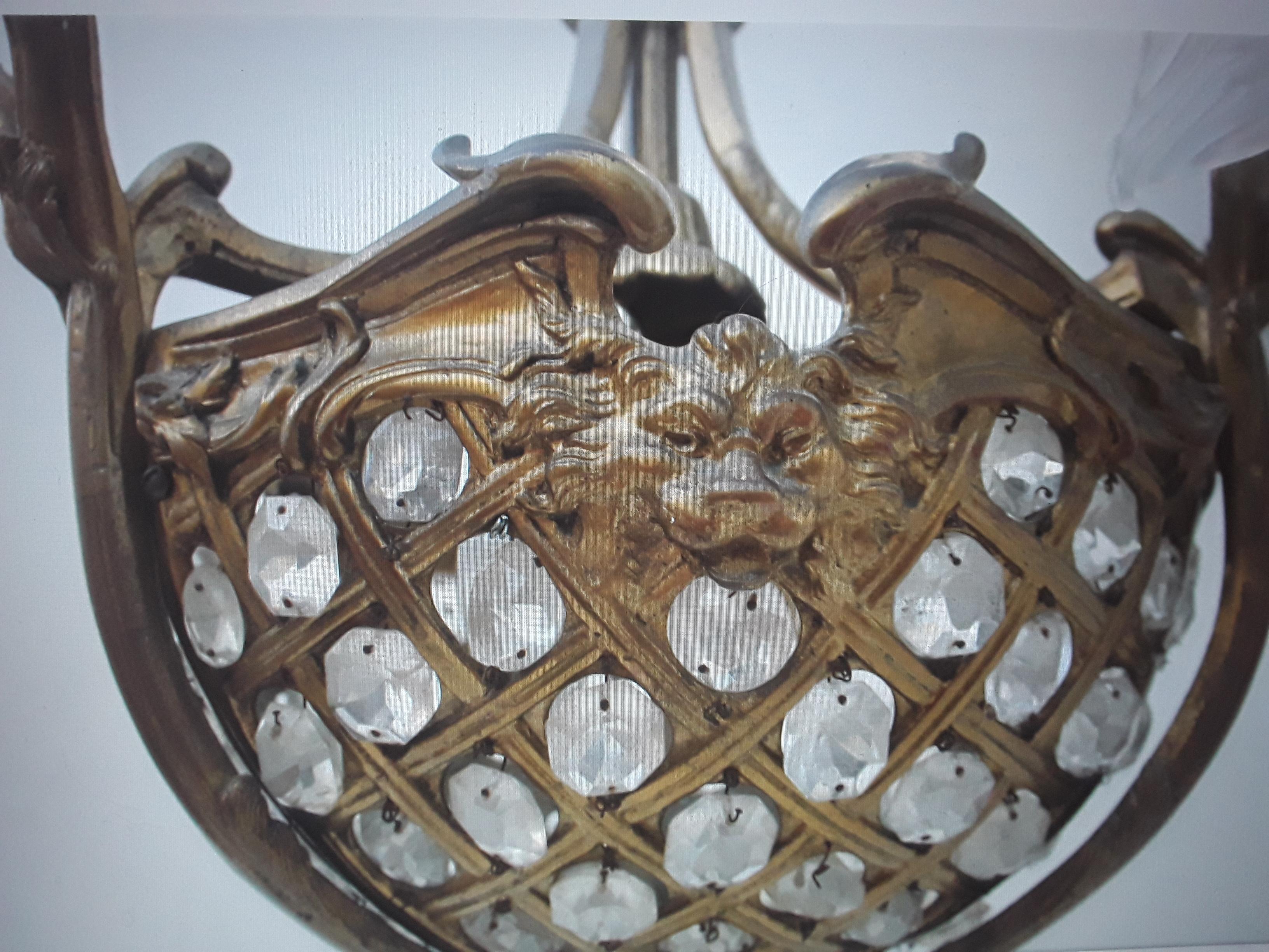 19. Jahrhundert Französisch Antike Louis XVI Stil Kristall snd Bronze Floral Korb Kronleuchter im Angebot 8