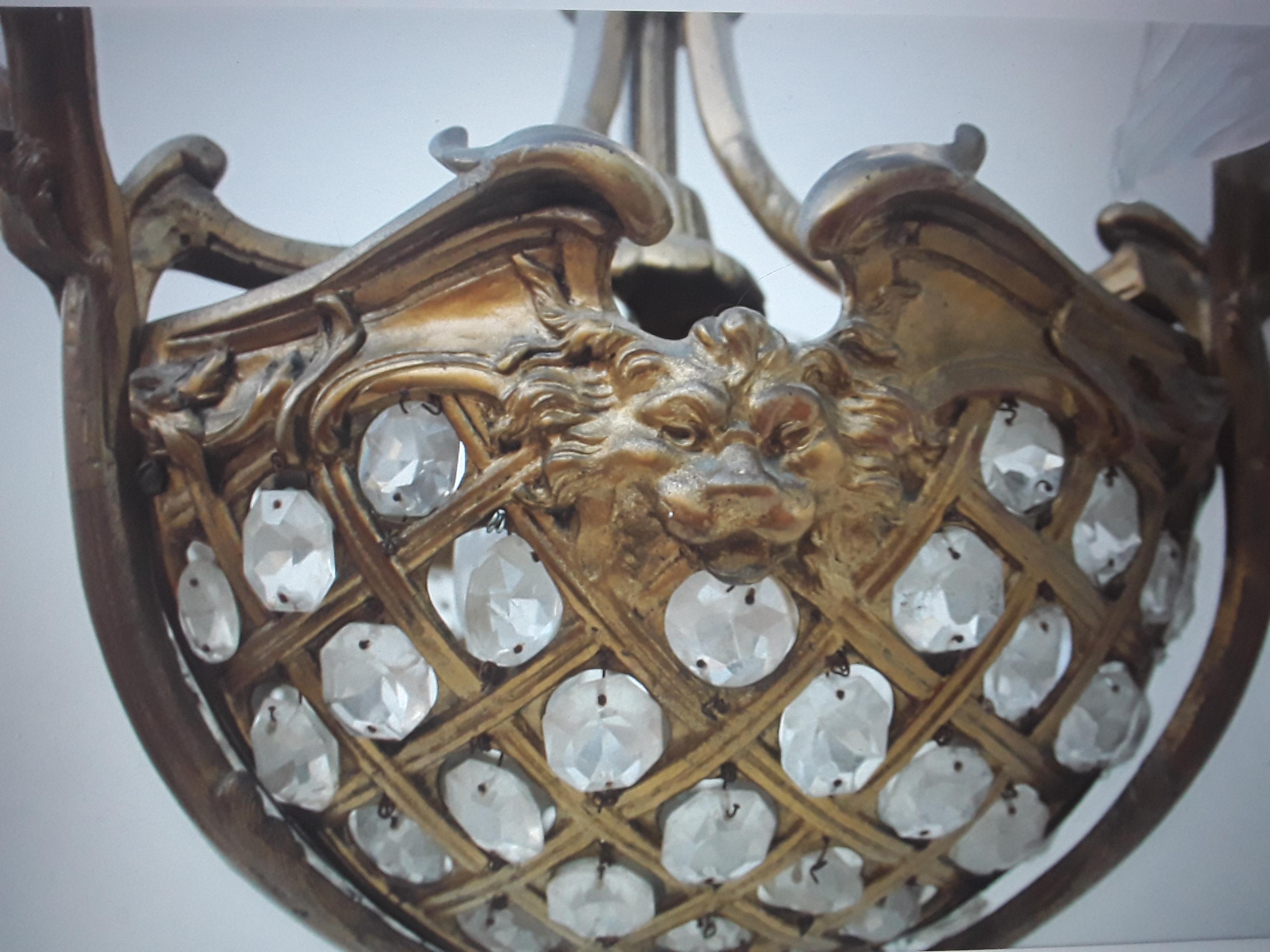 19thc French Antique Louis XVI style Crystal snd Bronze Floral Basket Chandelier For Sale 10