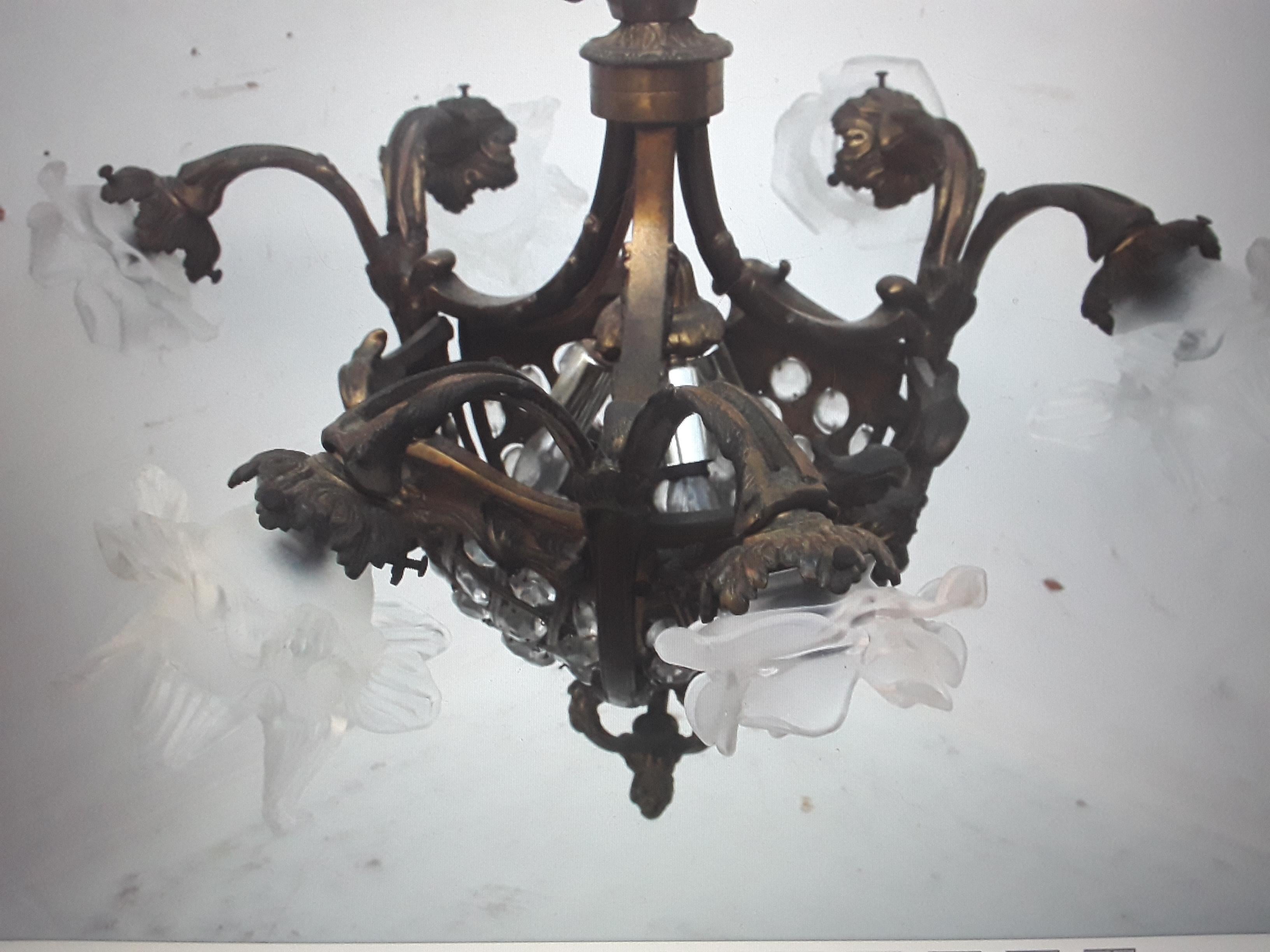 19thc French Antique Louis XVI style Crystal snd Bronze Floral Basket Chandelier For Sale 2