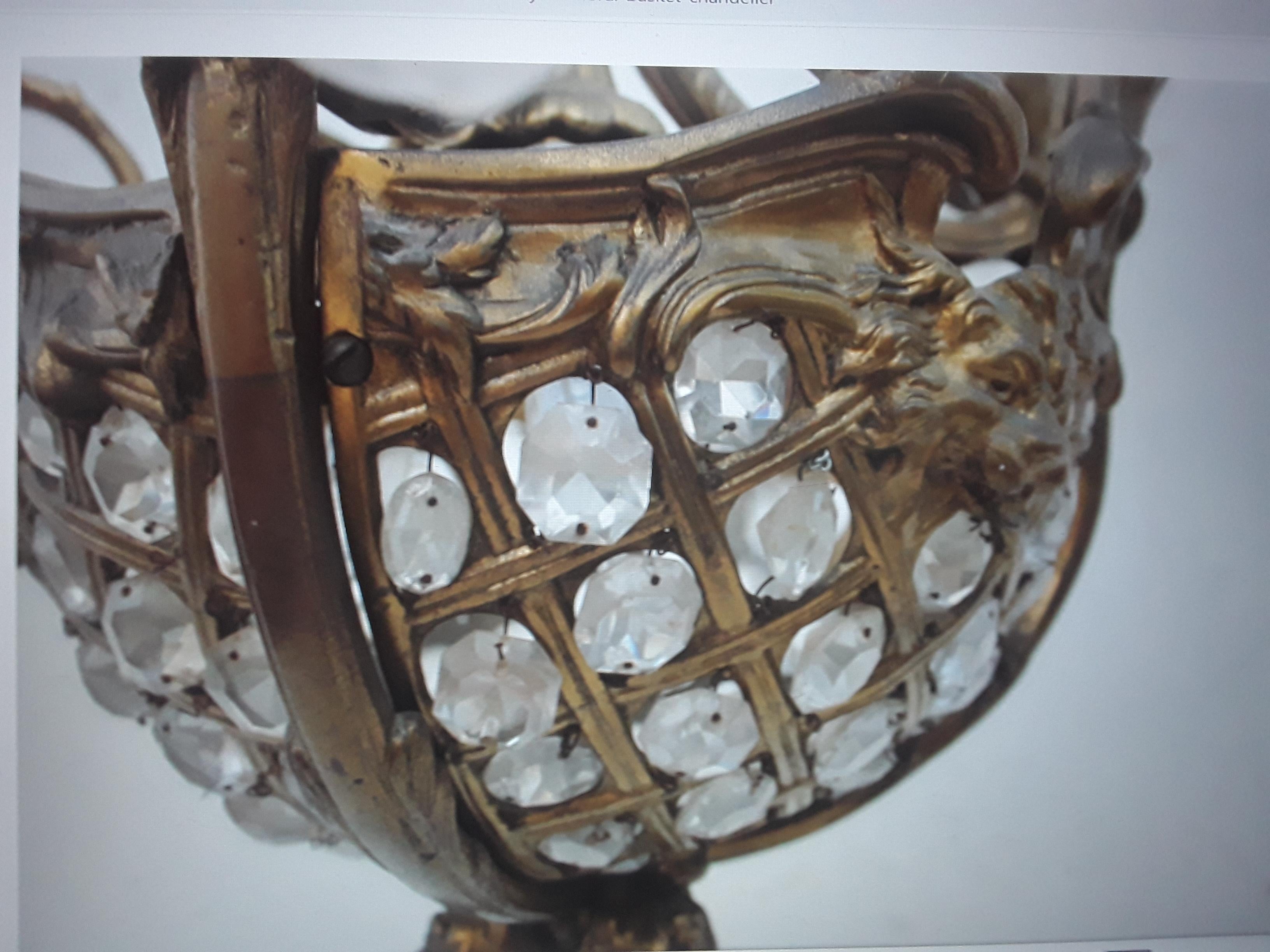 19thc French Antique Louis XVI style Crystal snd Bronze Floral Basket Chandelier For Sale 5