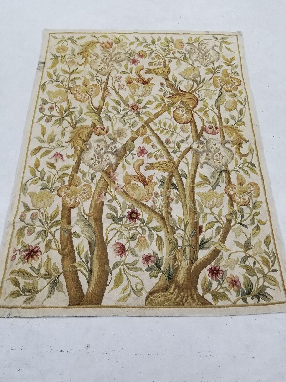 19thc French Antique Louis Rococo style Floral Aubusson Tapestry. I found this beauty in Nice France. There is a small stain on border top left. Not detracting at all. Birds, trees plants rococo element. Breathtaking Tapestry.