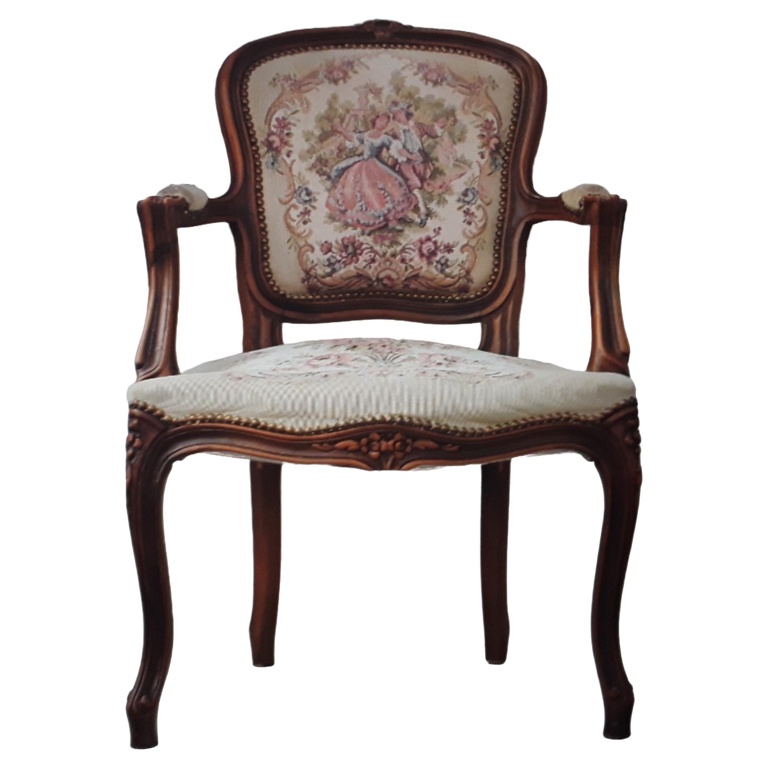 `19thc French Antique Louis XVstyle Carved Rococo Armchair/ Side Chair en vente