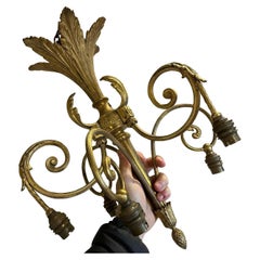 19thc French Antique Napoleon III Gilt Bronze Chandelier Florals & Scrolls