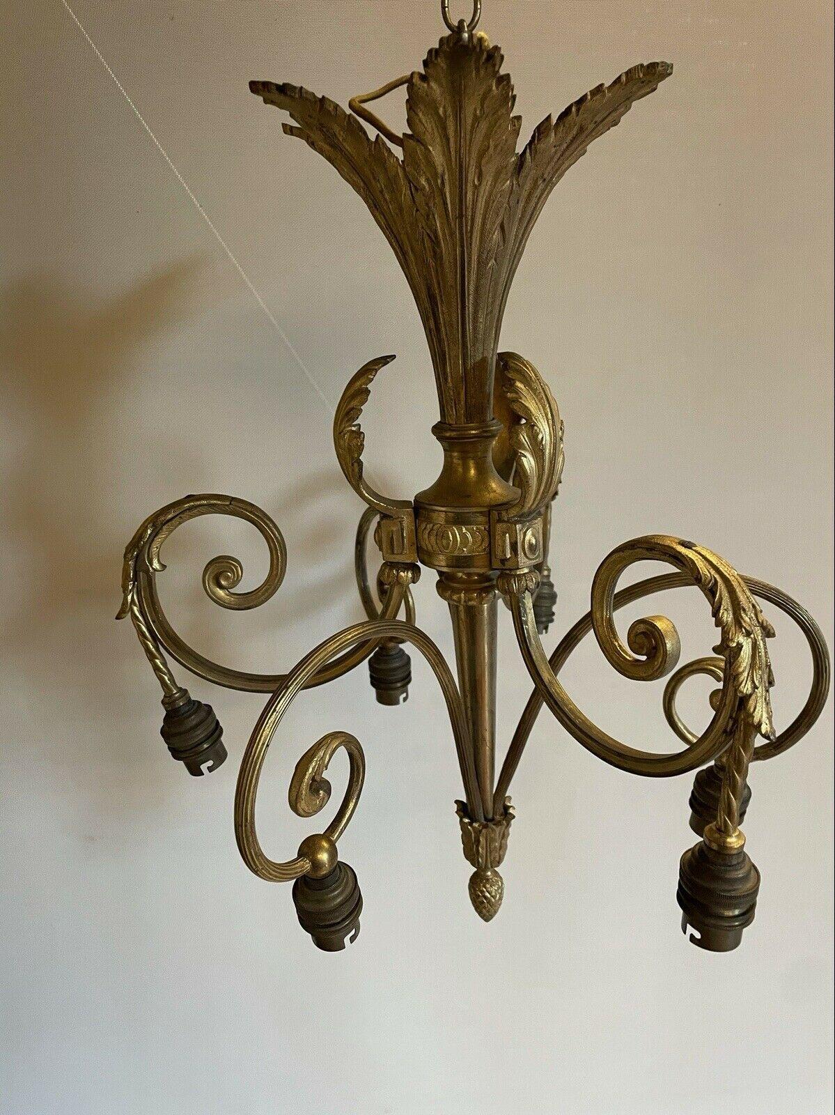 19thc French Antique Napoleon III Gilt Bronze Chandelier Florals & Scrolls In Good Condition For Sale In Opa Locka, FL