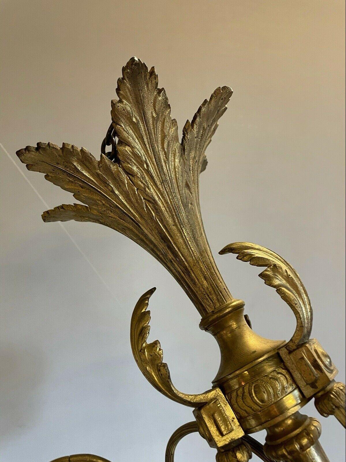 19thc French Antique Napoleon III Gilt Bronze Chandelier Florals & Scrolls For Sale 2