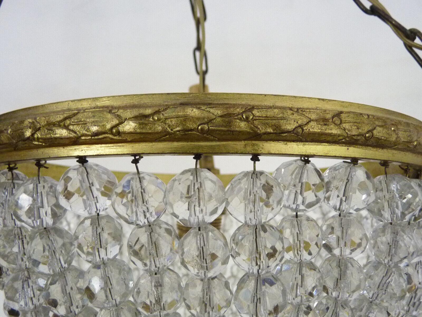 Late 19th Century 19thc French Antique Napoleon III Gilt Bronze Crystal Beaded Dome Chandelier