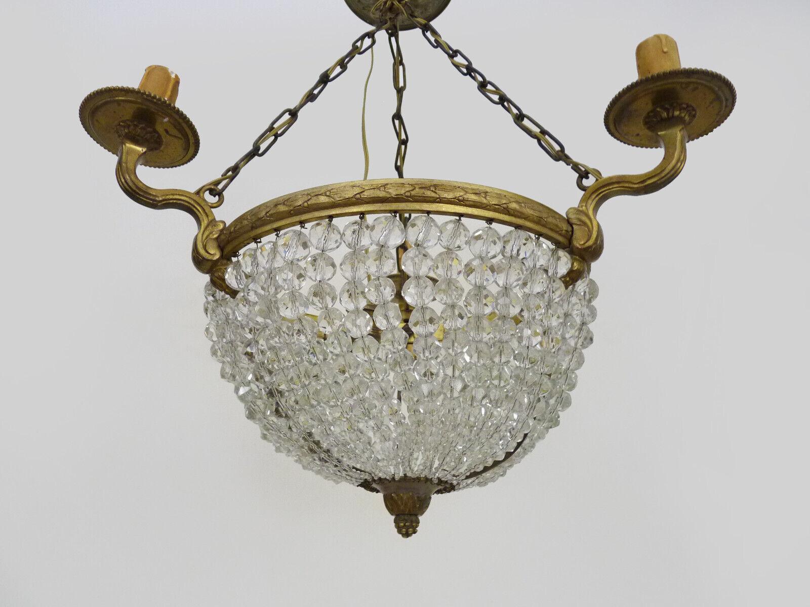 19thc French Antique Napoleon III Gilt Bronze Crystal Beaded Dome Chandelier 4