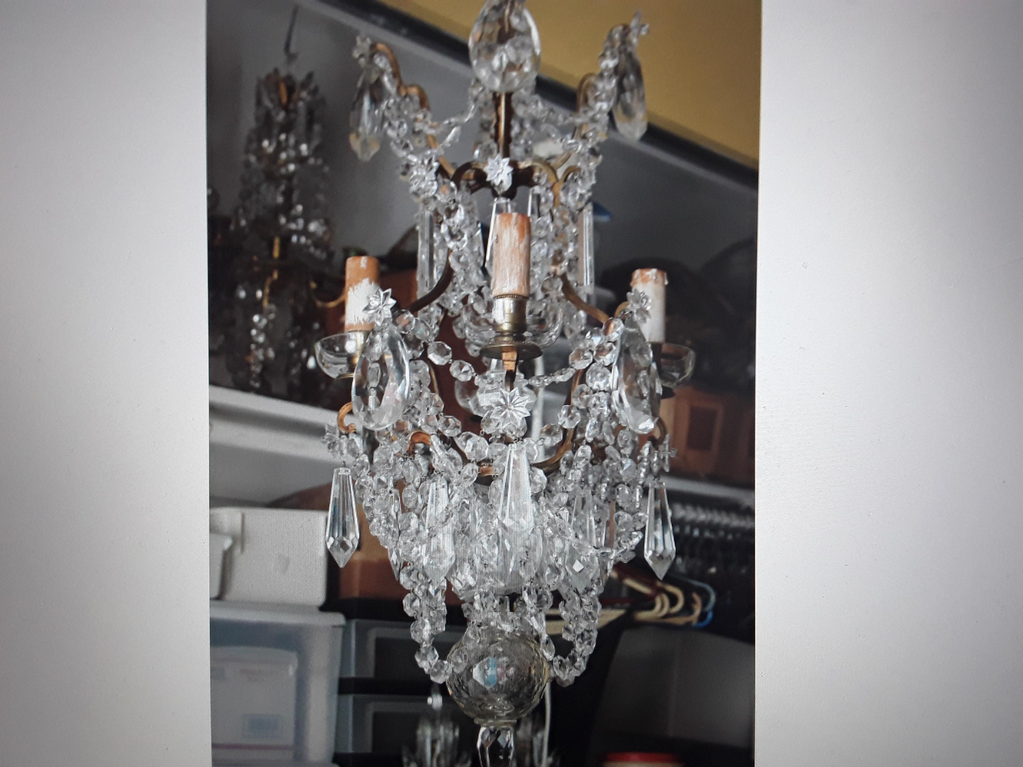 19thc French Antique Rococo Louis XVI Bronze w/ Baccarat Crystal Chandelier  For Sale 7