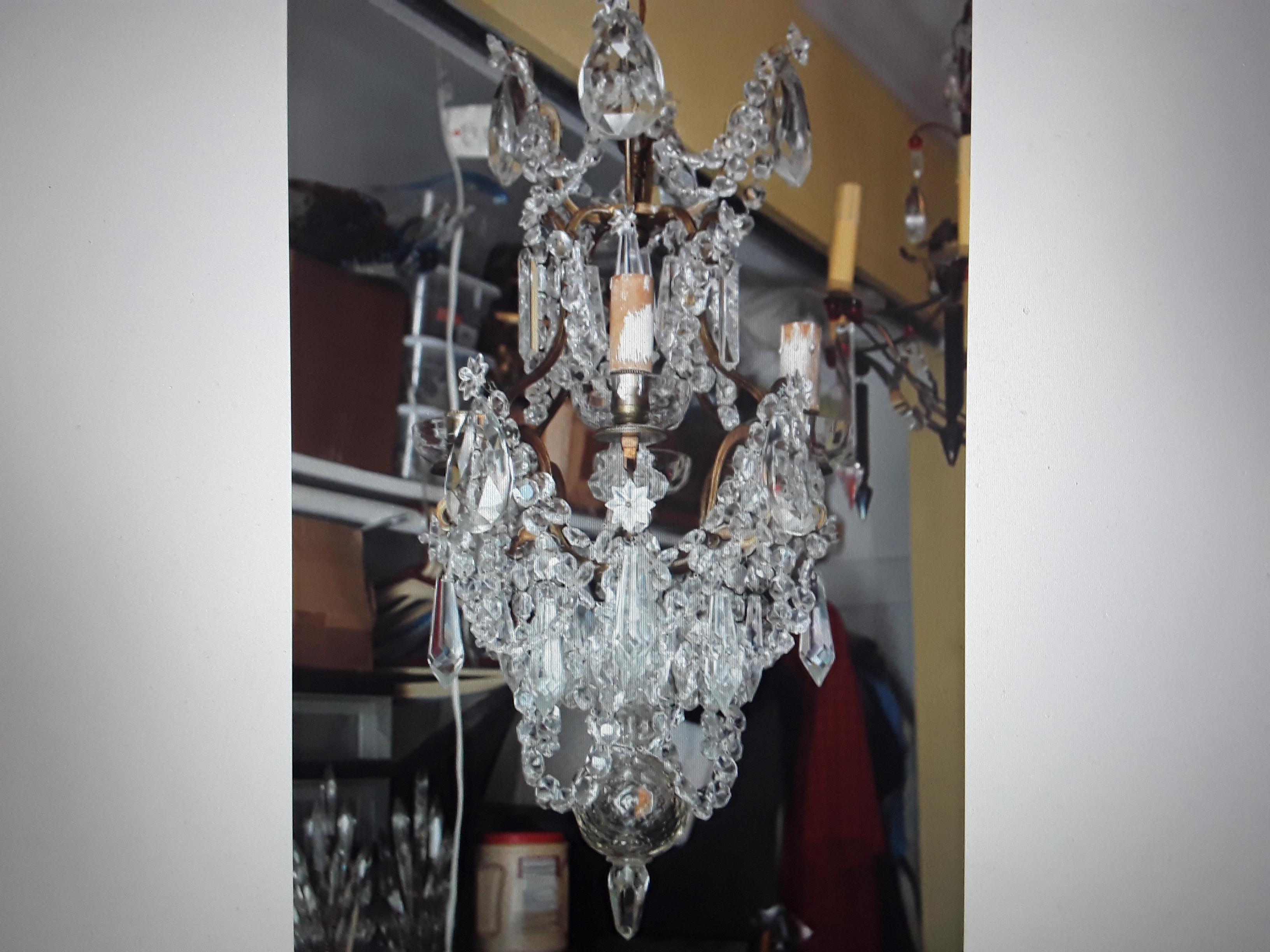 19thc French Antique Rococo Louis XVI Bronze w/ Baccarat Crystal Chandelier  For Sale 8