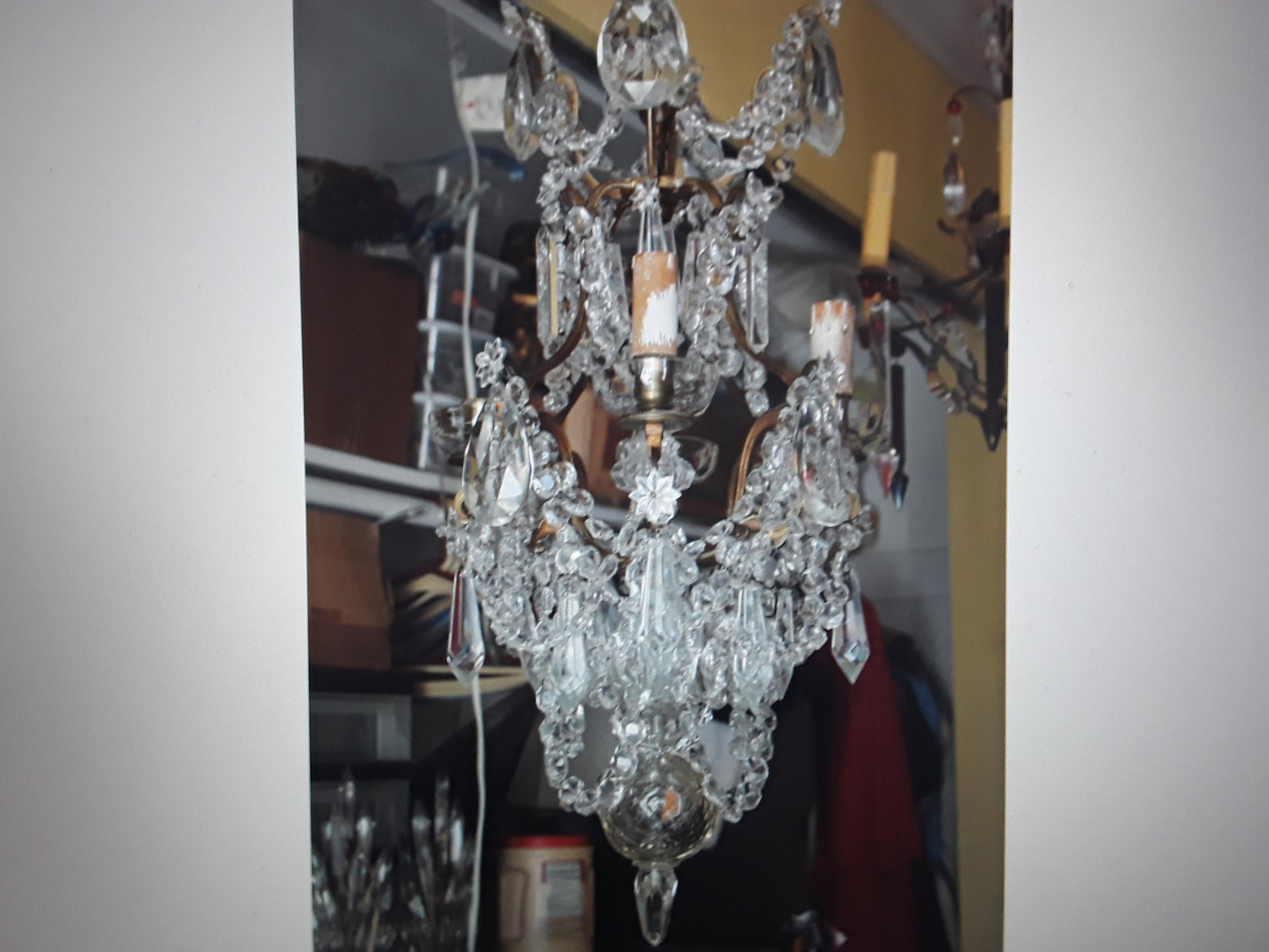 c1880 French Louis XVI Rococo style Bronze Frame/ Baccarat Crystal Chandelier. In the original unelectrified state. Easily wired for electric. Please note the high quality here. Baccarat crystal is amazing and just shines like no other crystal.