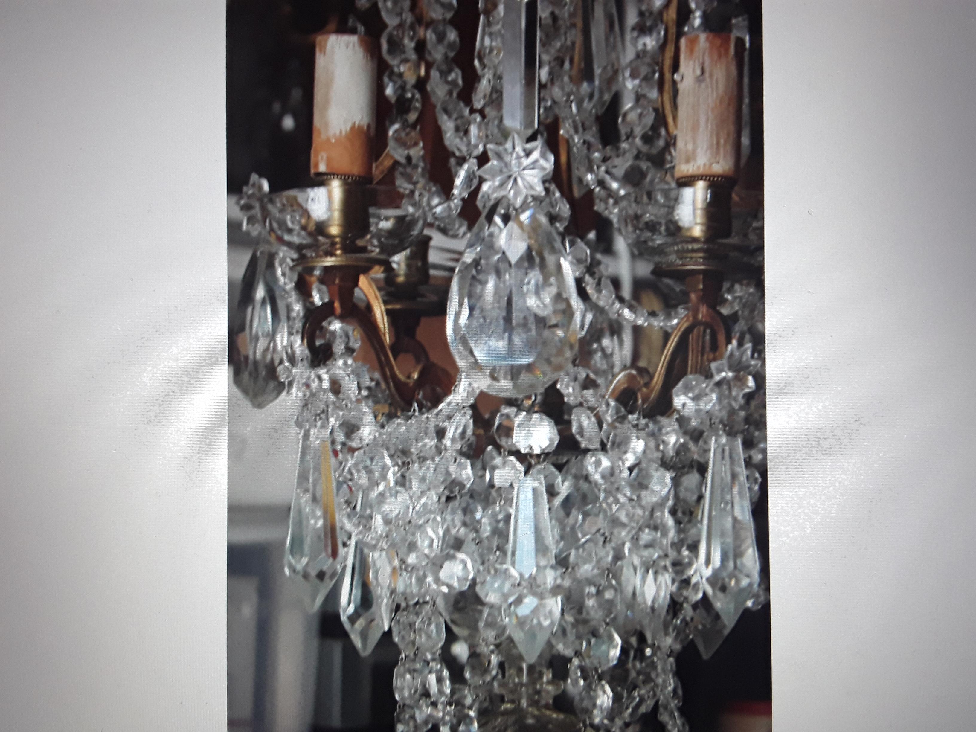 19thc French Antique Rococo Louis XVI Bronze w/ Baccarat Crystal Chandelier  For Sale 4