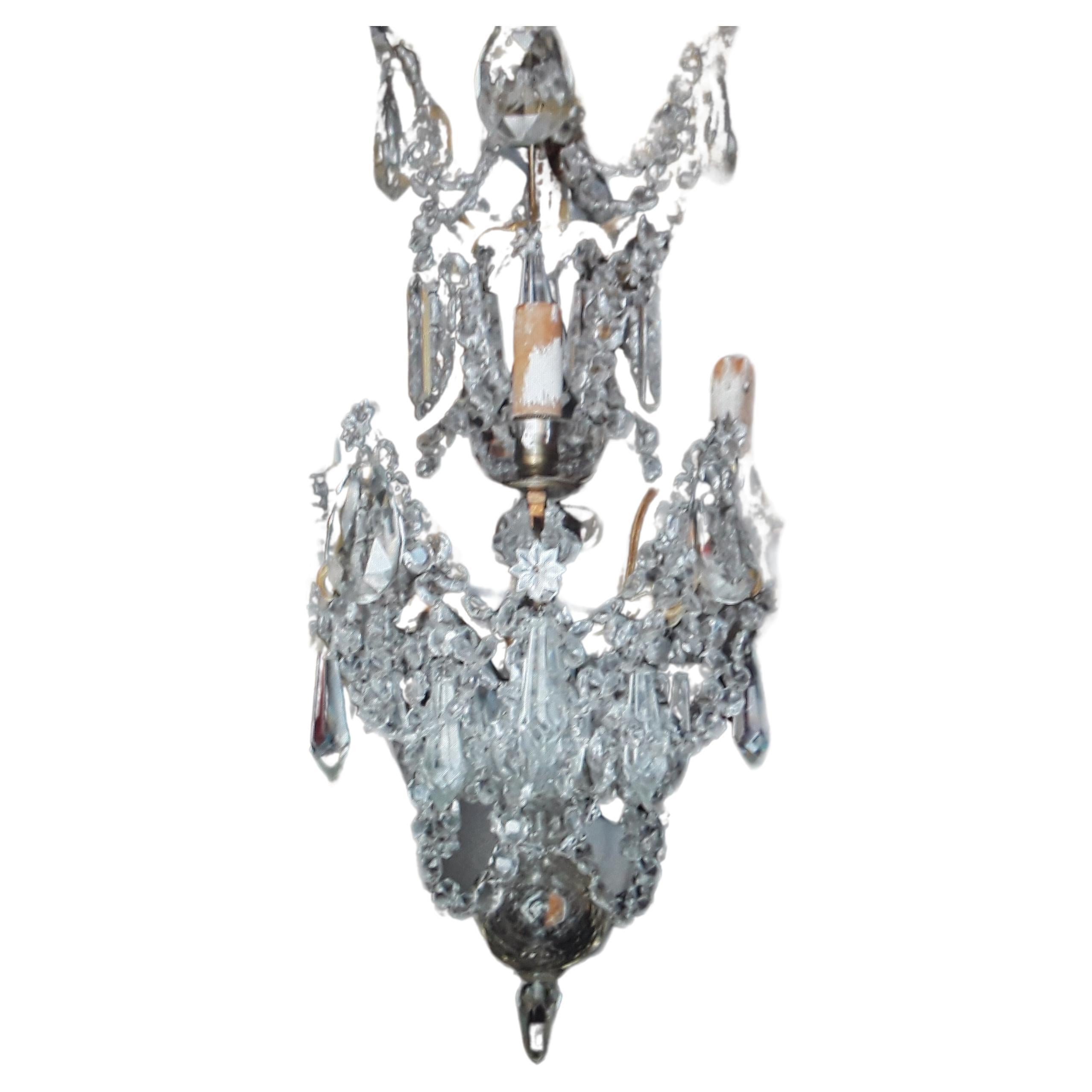 19thc French Antique Rococo Louis XVI Bronze w/ Baccarat Crystal Chandelier 