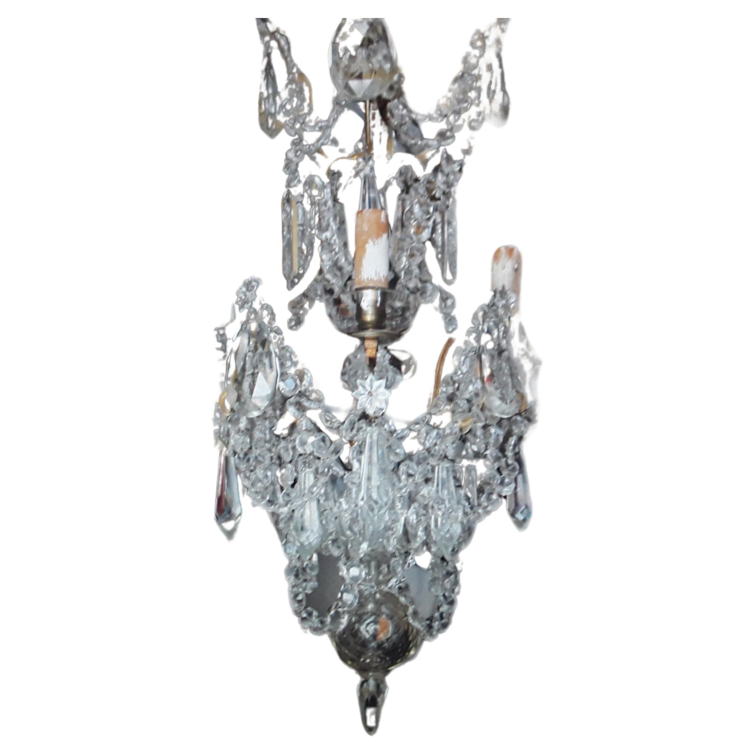 19thc French Antique Rococo Louis XVI Bronze w/ Baccarat Crystal Chandelier