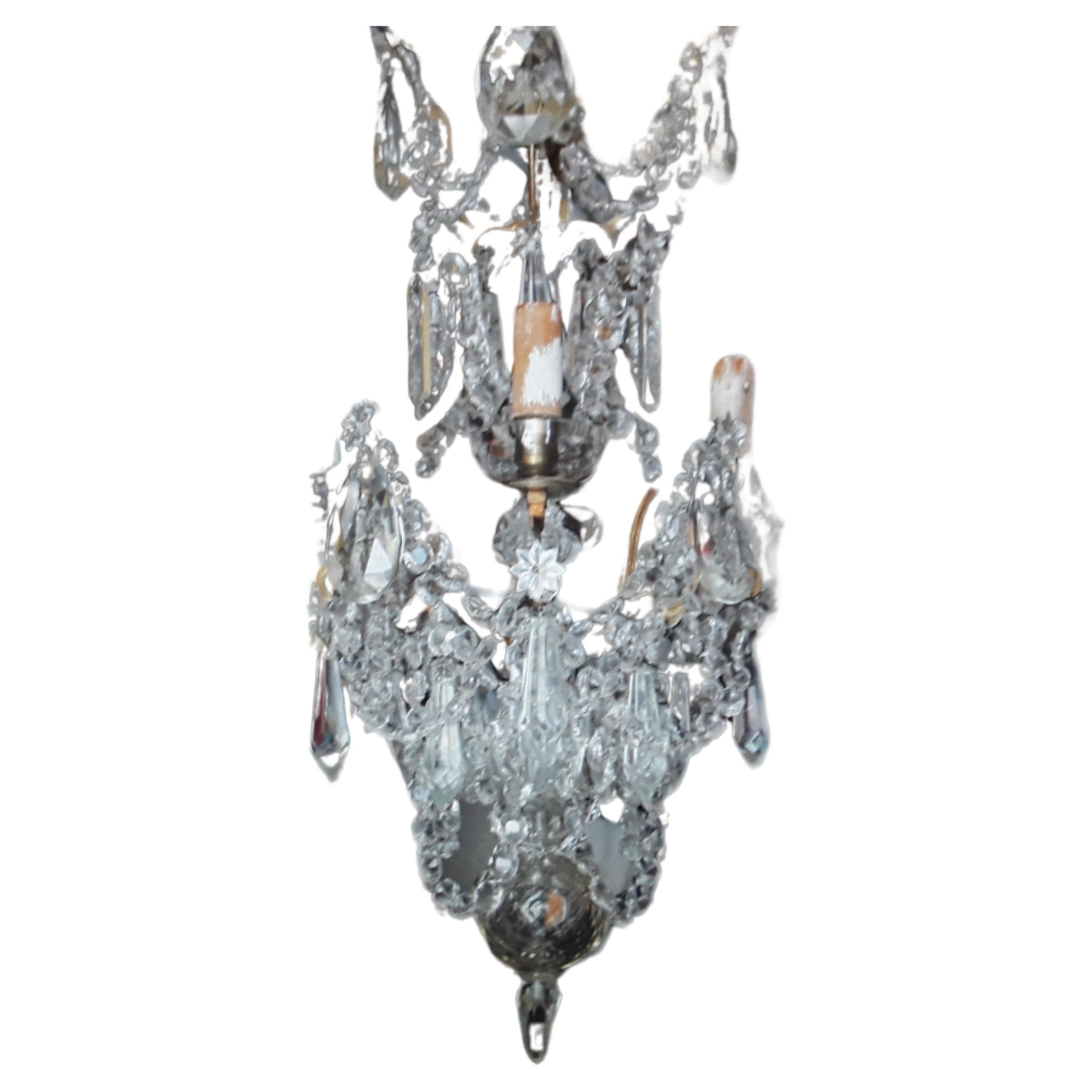 Lustre rococo français du 19ème siècle en bronze Louis XVI avec cristal de Baccarat 