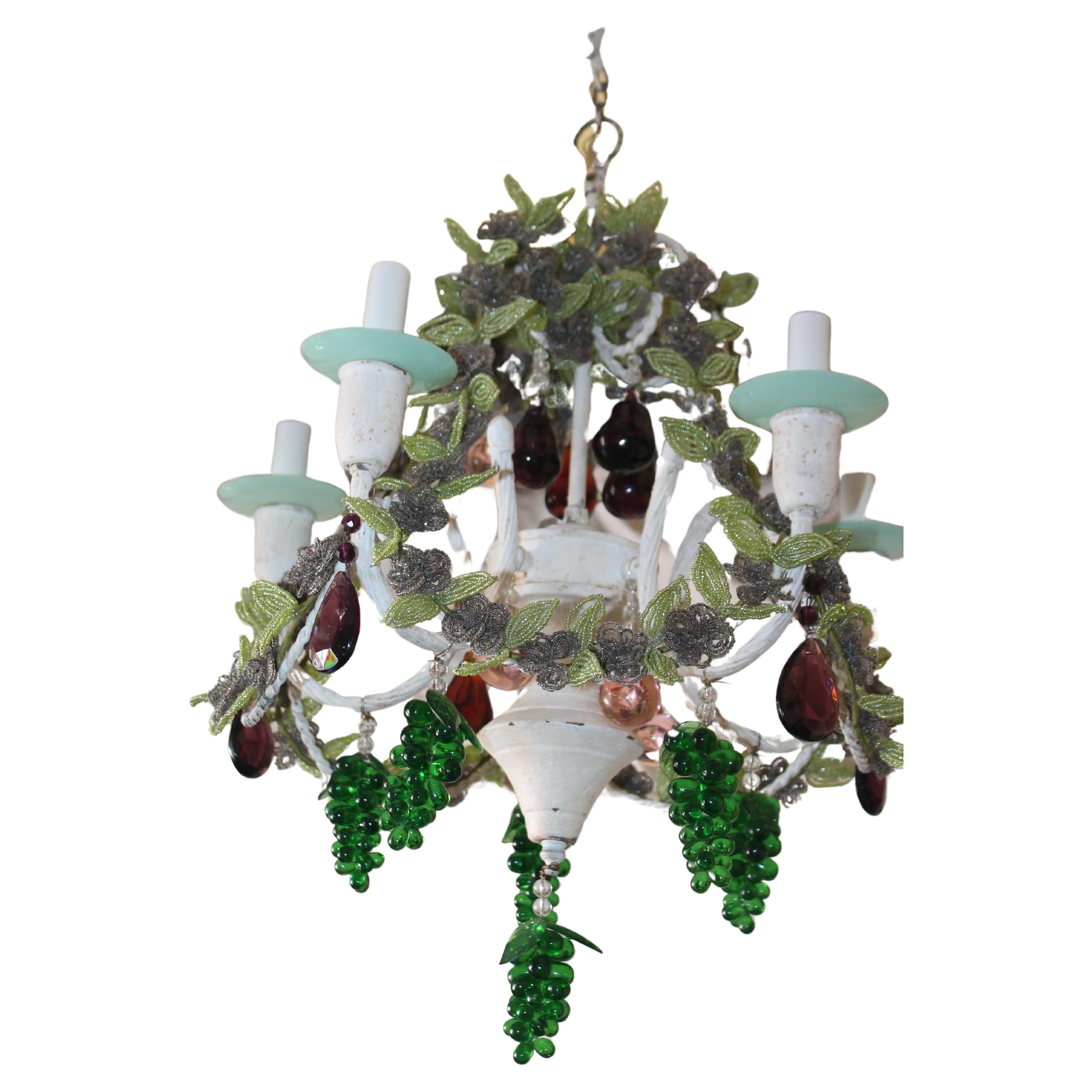 19thc French Art Nouveau Elaborate Beaded Crystal "Flowers & Vines" Chandelier  For Sale