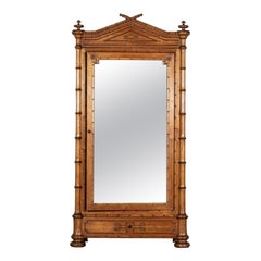 19thC French Bamboo Beech & Pine Mirrored Armoire