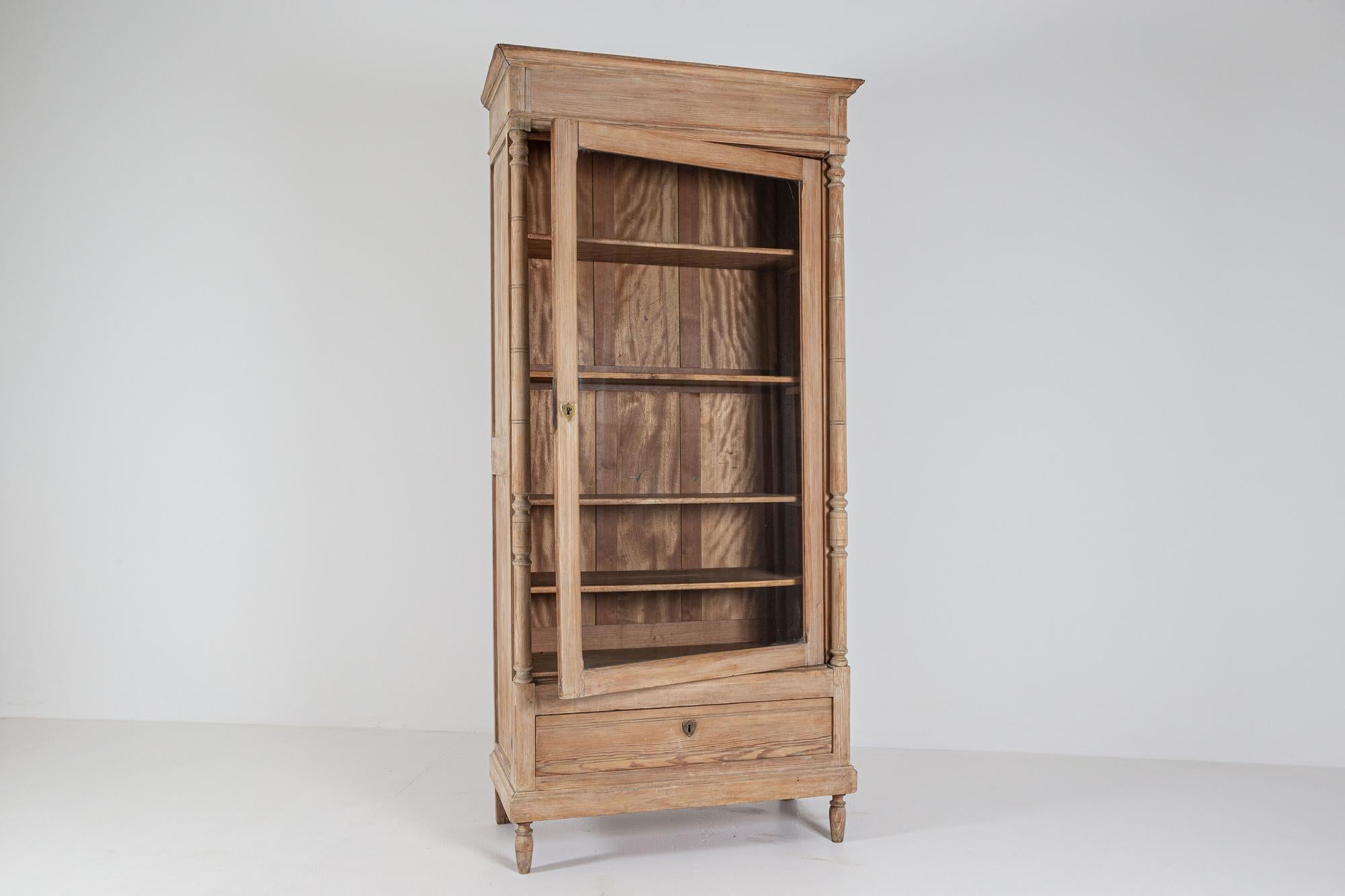 19th C French Bedel & Cie Bleached Pine Glazed Bookcase In Good Condition In Staffordshire, GB