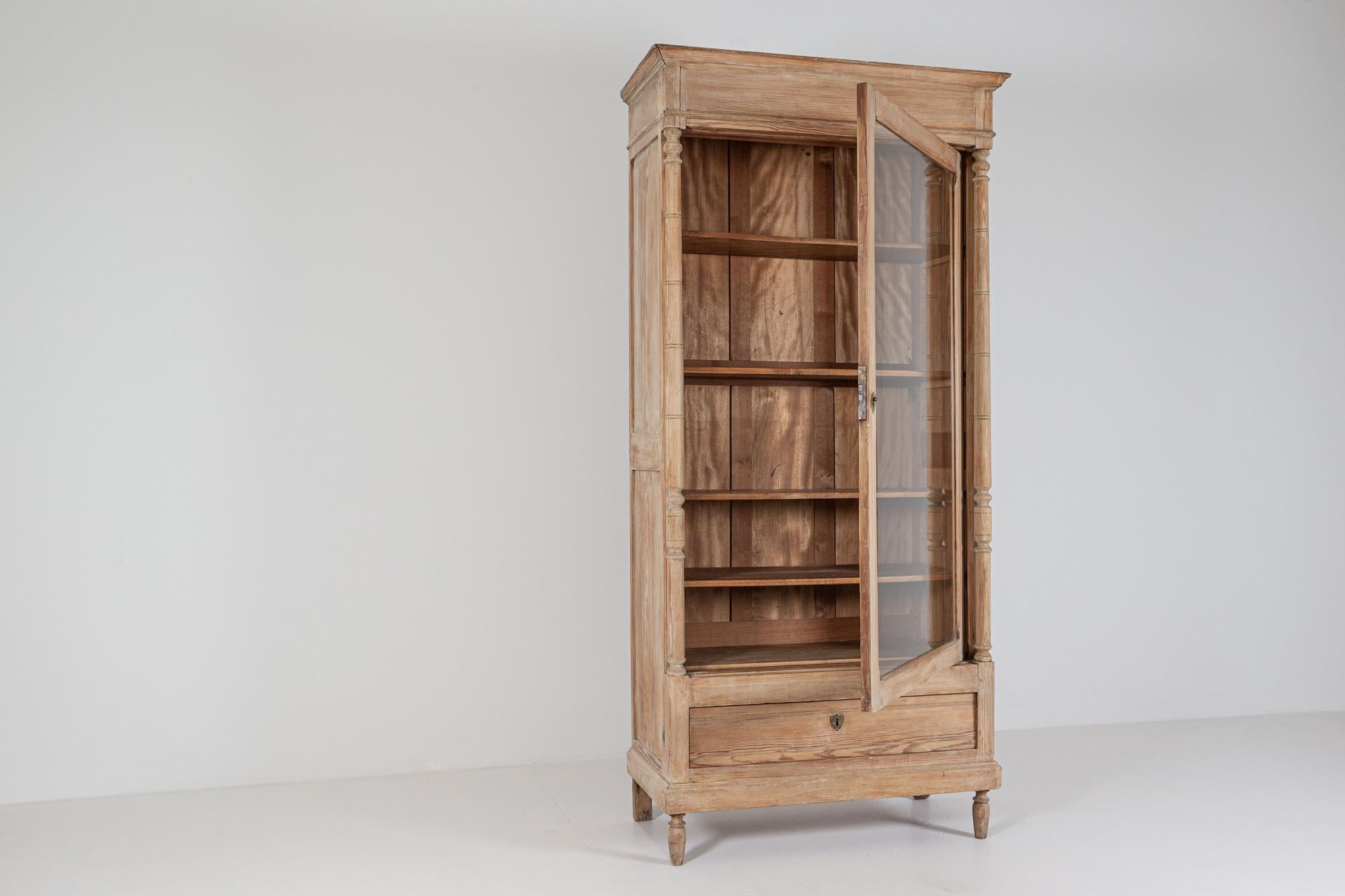 19th C French Bedel & Cie Bleached Pine Glazed Bookcase 5