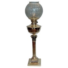 19thC French Brass Corinthian Column Oil Lamp - converted to electric 