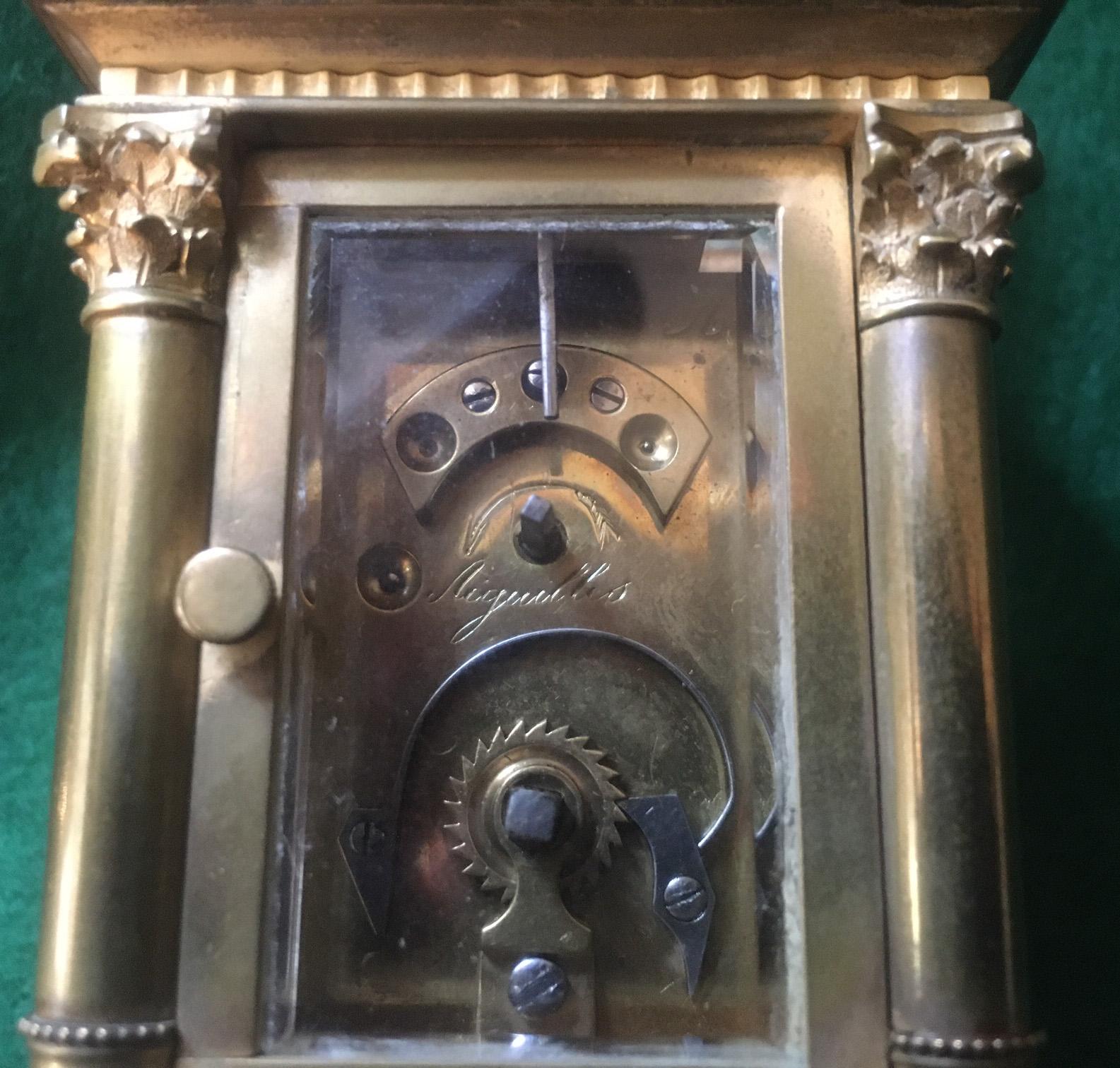 19thc French Carriage Clock Mignonnette No. 2 Anglaise Riche w/ Pillared Case For Sale 4