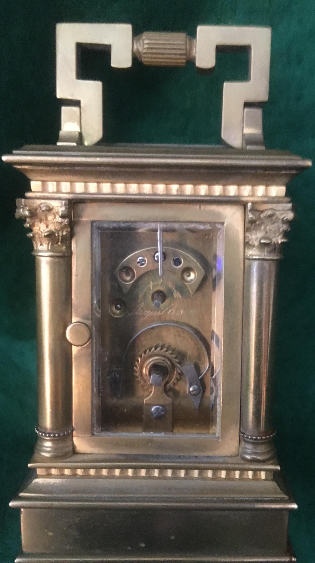 Greek Revival 19thc French Carriage Clock Mignonnette No. 2 Anglaise Riche w/ Pillared Case For Sale