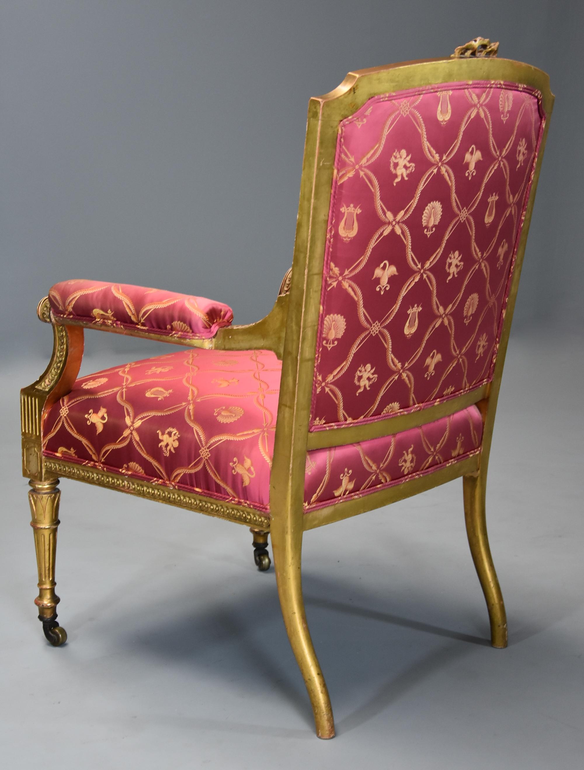 19thc French Carved Giltwood Fauteuil / Open Armchair of Large Proportions For Sale 7