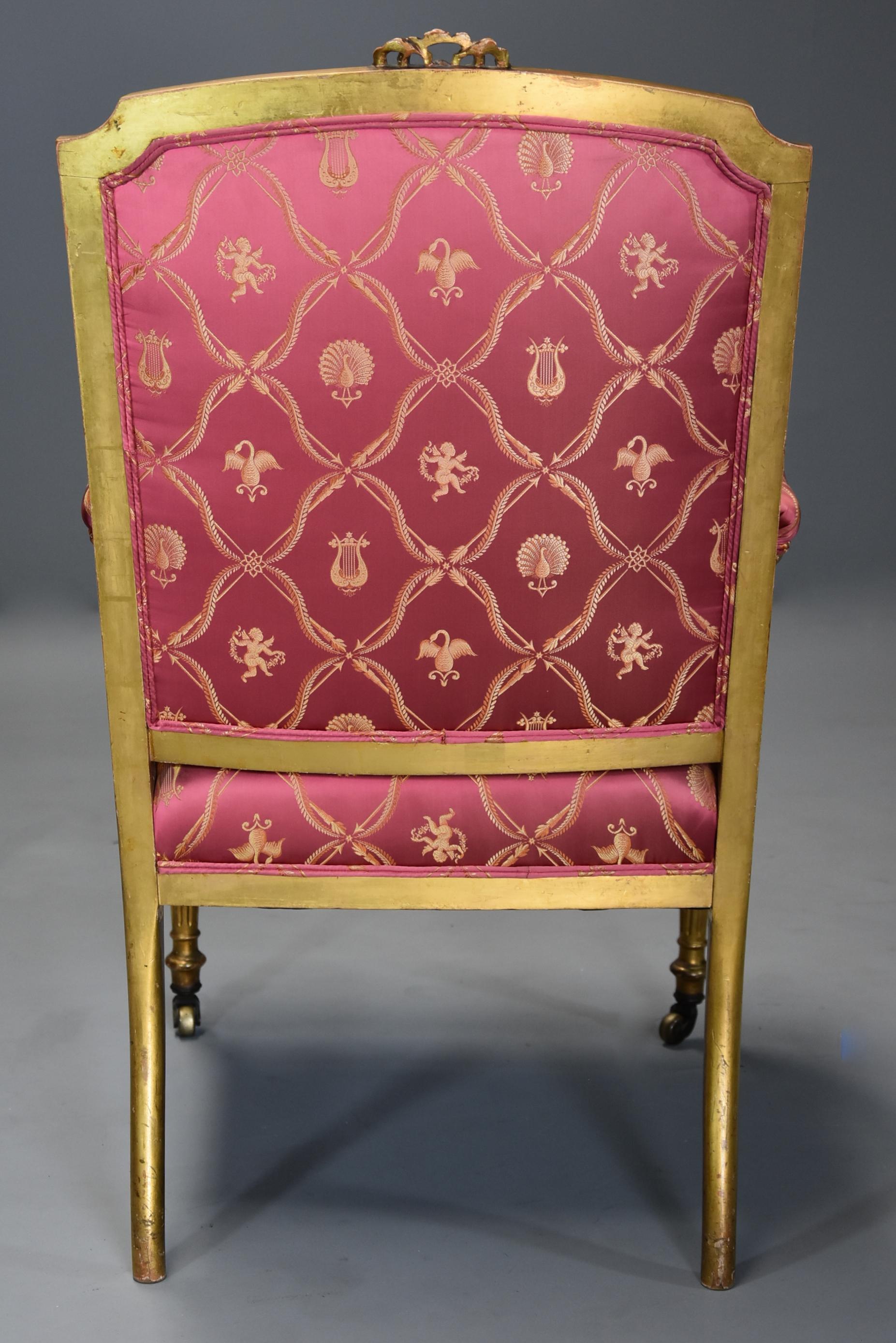19thc French Carved Giltwood Fauteuil / Open Armchair of Large Proportions For Sale 8