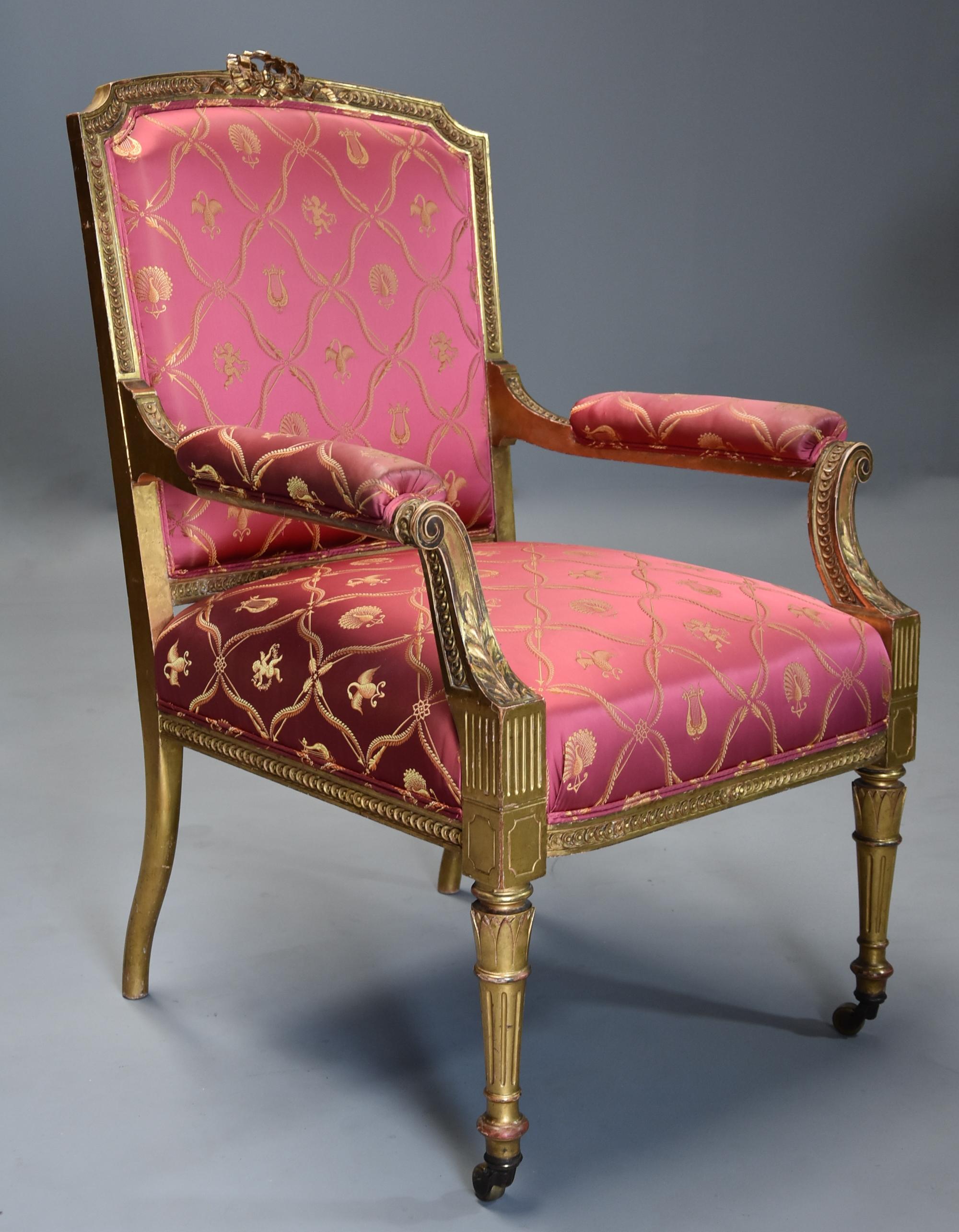 19thc French Carved Giltwood Fauteuil / Open Armchair of Large Proportions In Good Condition For Sale In Suffolk, GB