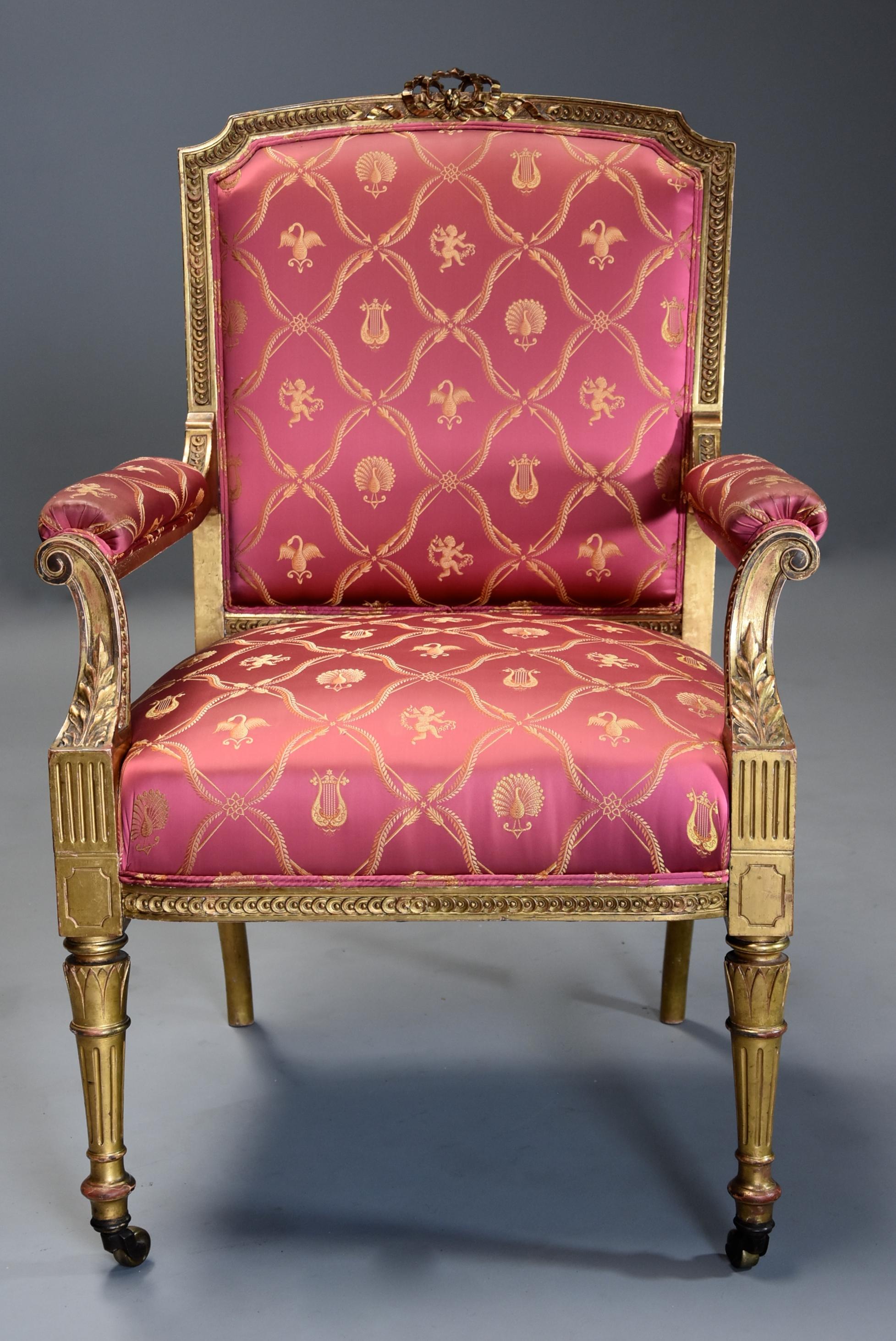 19th Century 19thc French Carved Giltwood Fauteuil / Open Armchair of Large Proportions For Sale