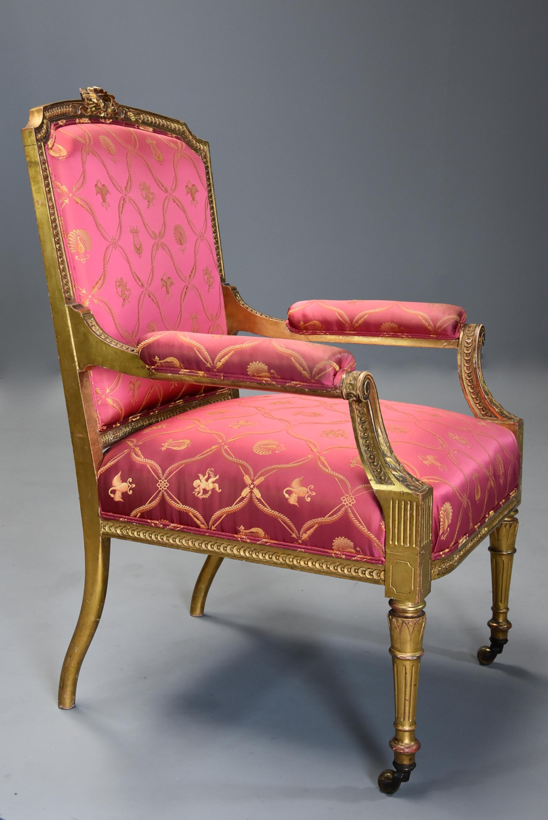 19thc French Carved Giltwood Fauteuil / Open Armchair of Large Proportions For Sale 2