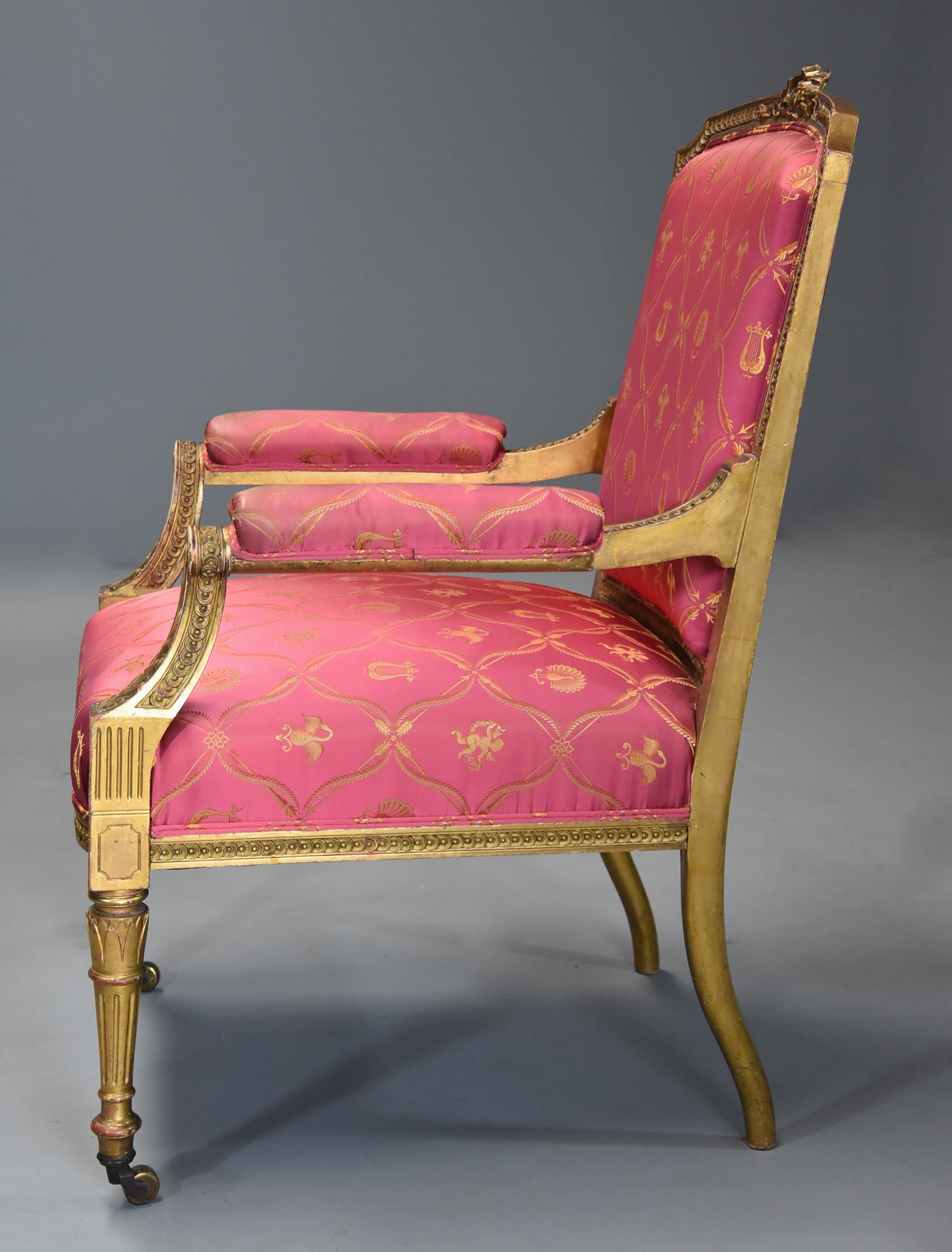 19thc French Carved Giltwood Fauteuil / Open Armchair of Large Proportions For Sale 3