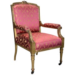 19thc French Carved Giltwood Fauteuil / Open Armchair of Large Proportions