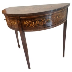 19thC French Demilune 2 Drawer Table with Marquetry and Inlay