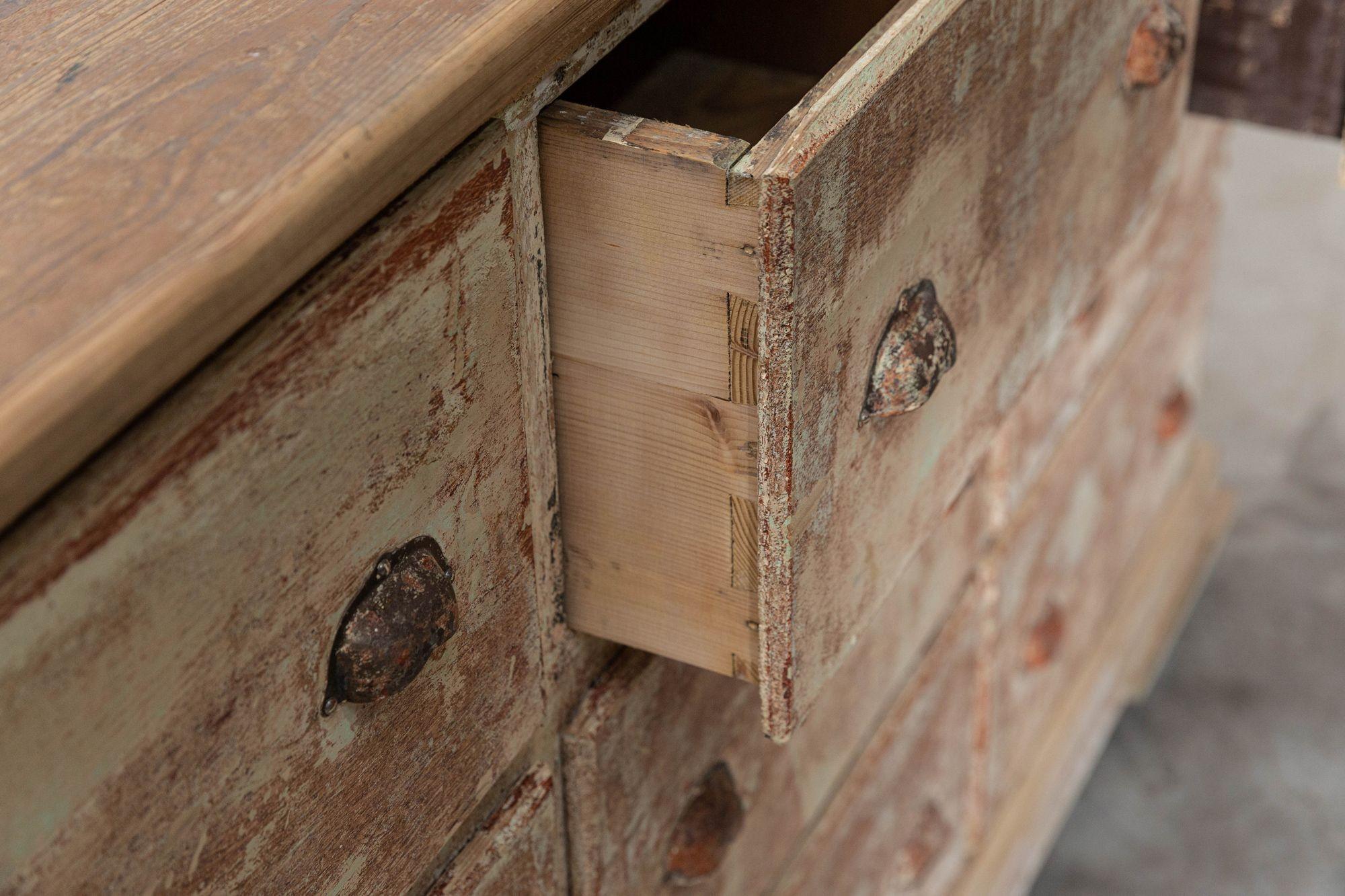 19thC French Dry Scraped Bank of Pine Drawers For Sale 6