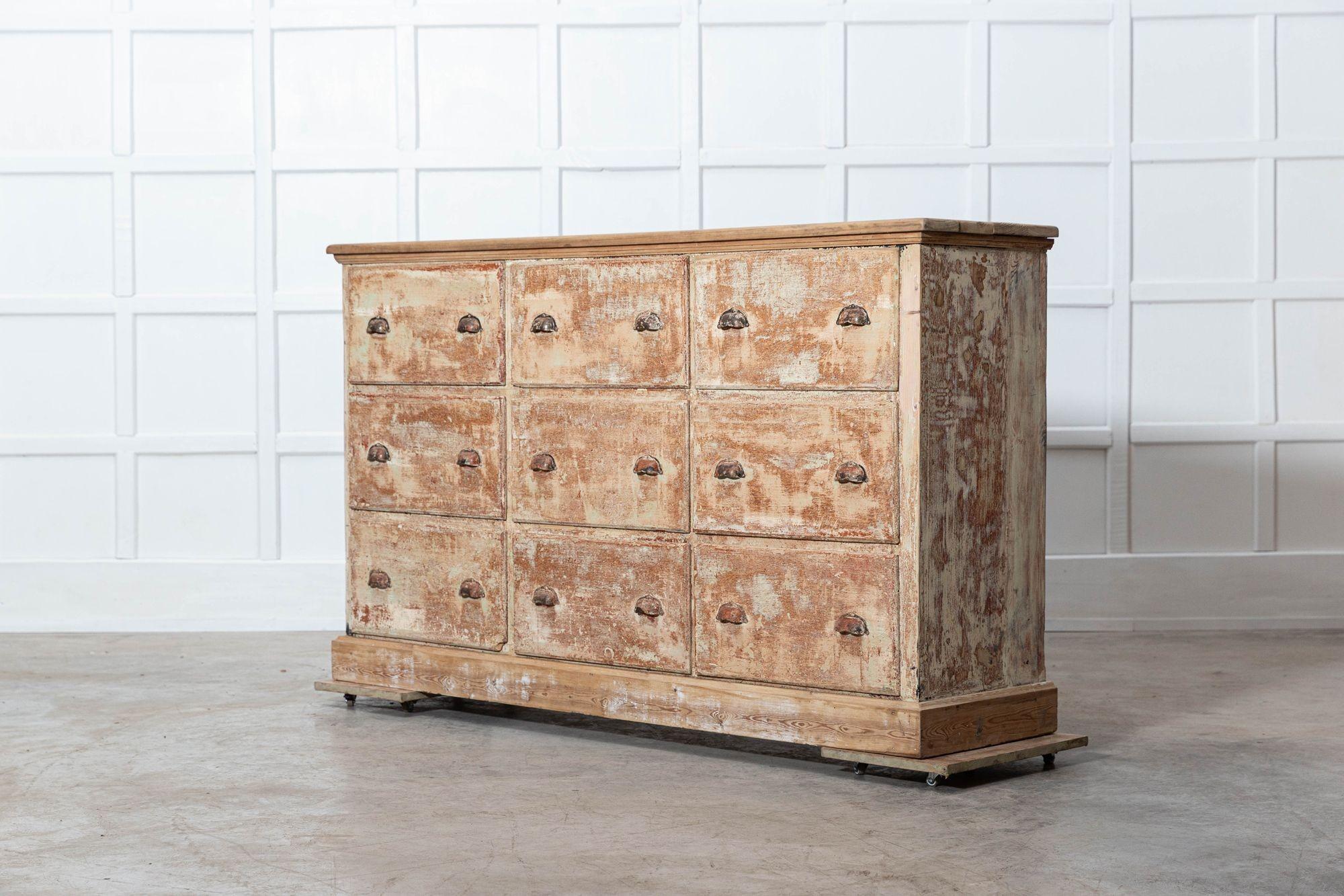 19thC French Dry Scraped Bank of Pine Drawers For Sale 10